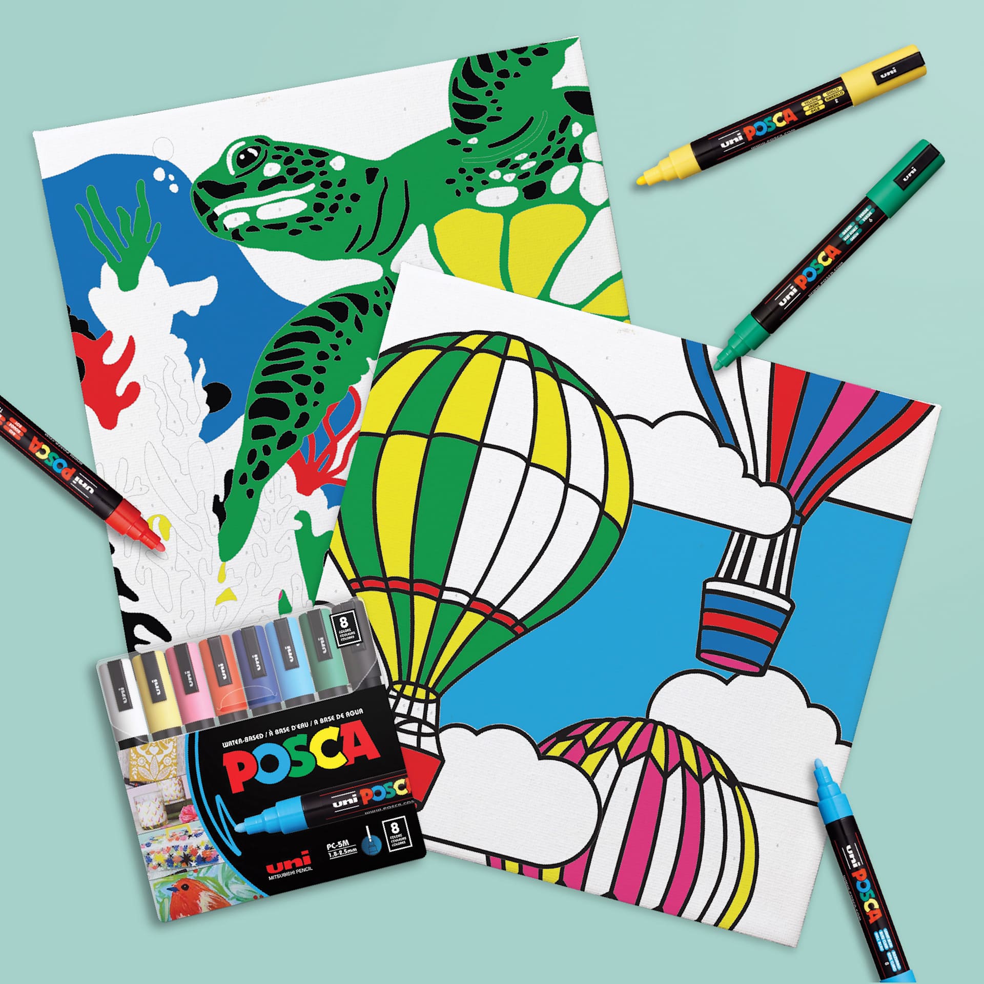 Posca Paint By Number Kit - Sea & Sky, in progress