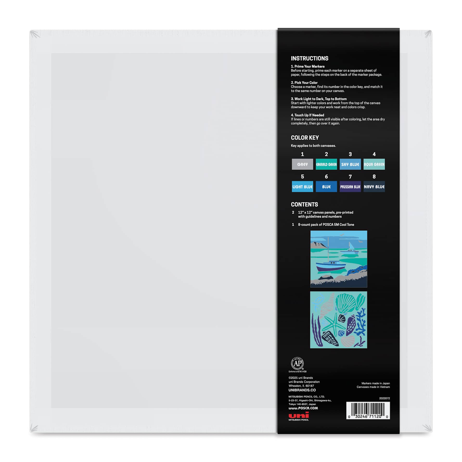 Posca Paint By Number Kit - Harbor Hues, back of canvas
