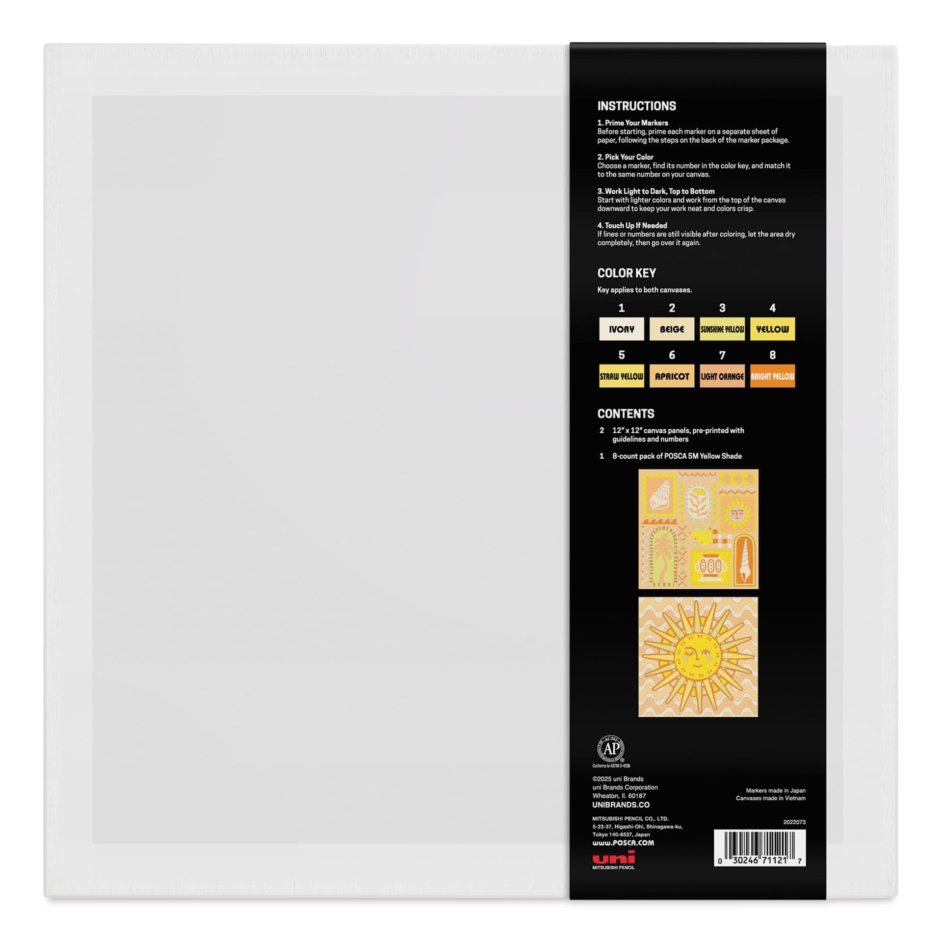 Posca Paint By Number Kit - Sunshine Mosaic, back of canvas
