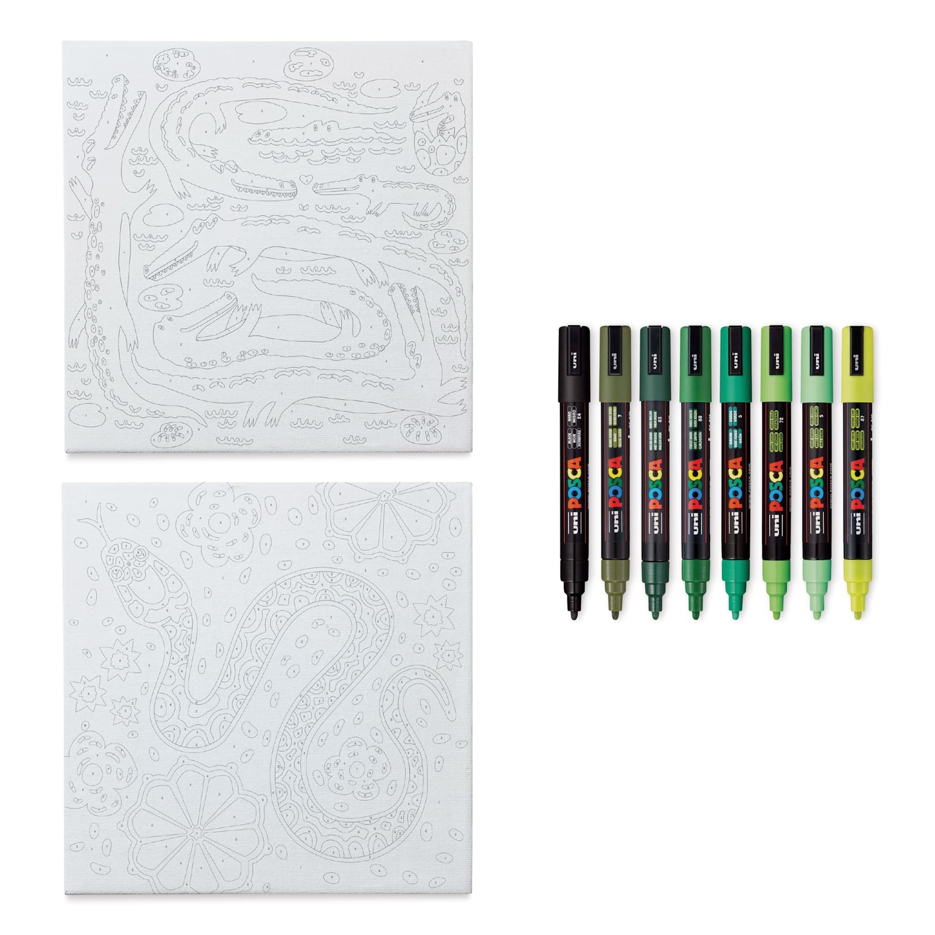 Posca Paint By Number Kit - Swamp & Slither contents