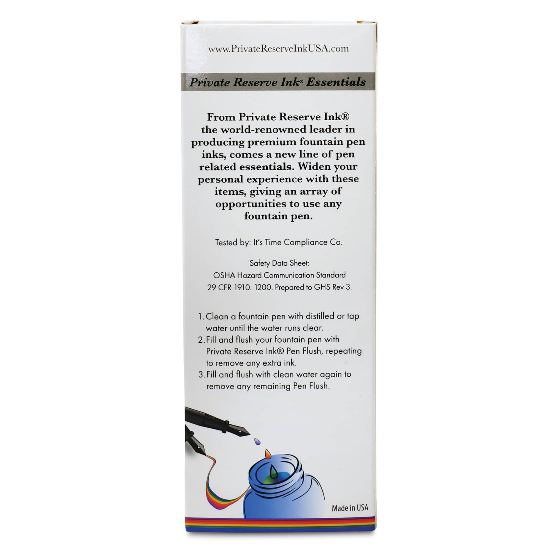 Private Reserve Ink Essentials Fountain Pen Flush Kit - 8 oz, back of packaging