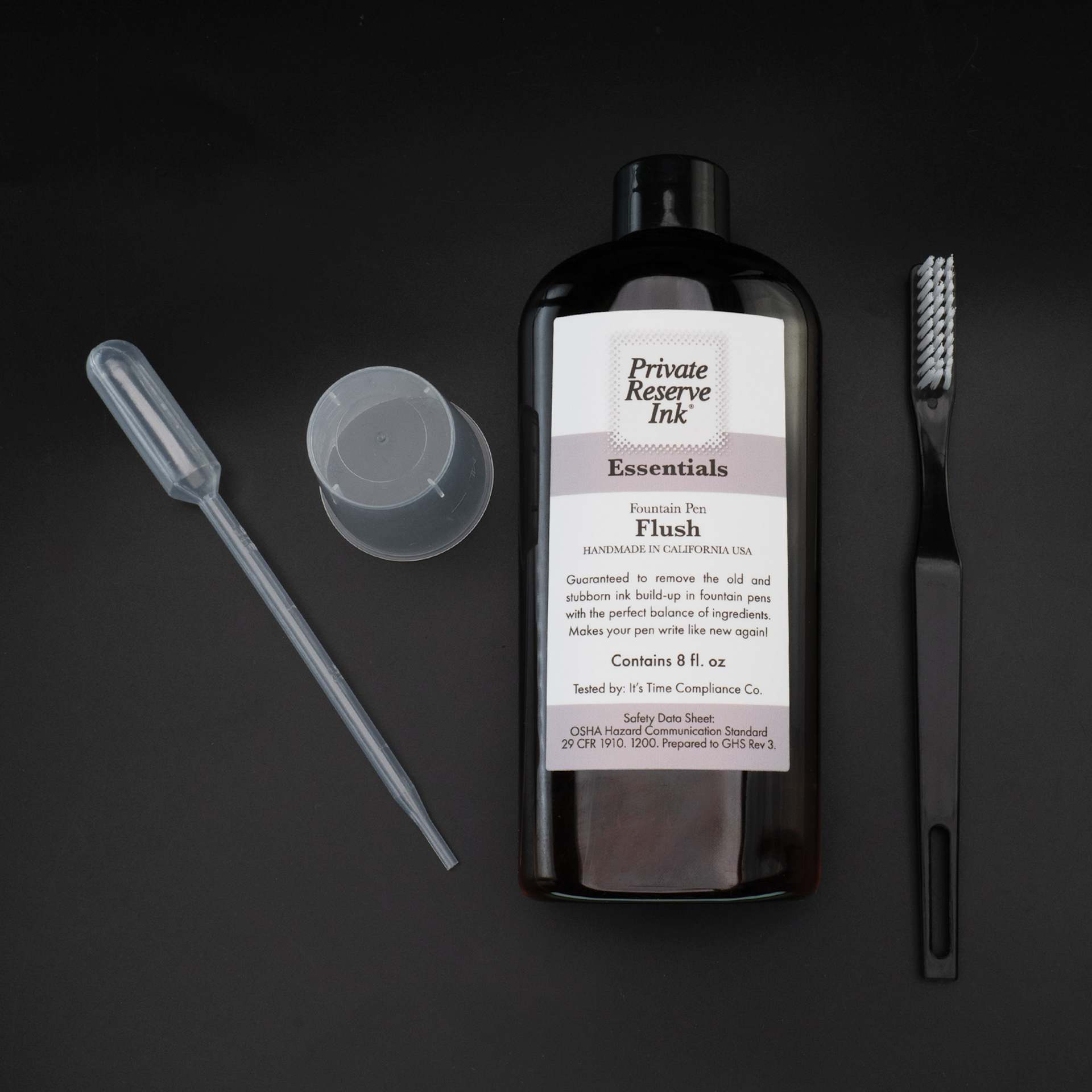 Private Reserve Ink Essentials Fountain Pen Flush Kit - 8 oz bottle with brush, pipette, and measuring cup.