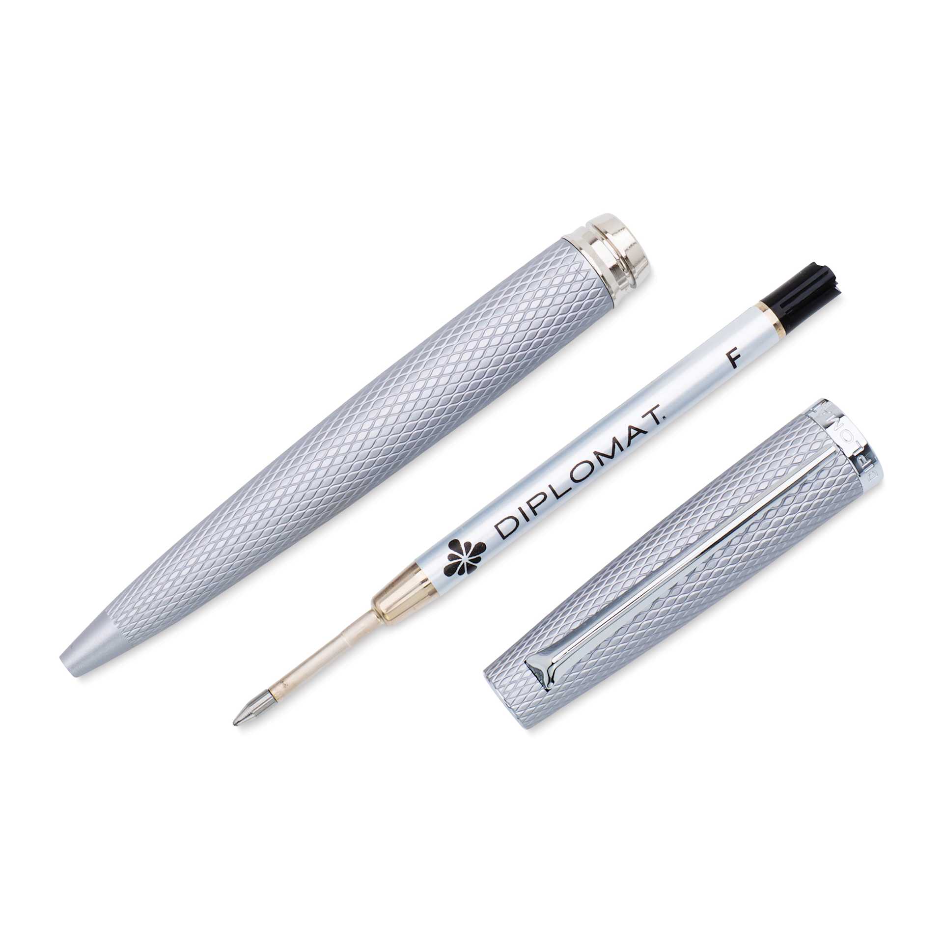Diplomat Viper Ballpoint Pen - Silver Guilloche, disassembled