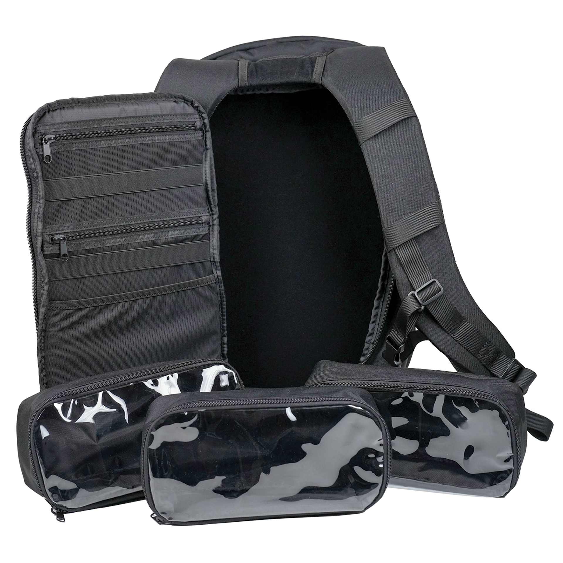 Posca Artist Marker & Pencil Backpack Bundle - empty backpack open showing organization pouches.