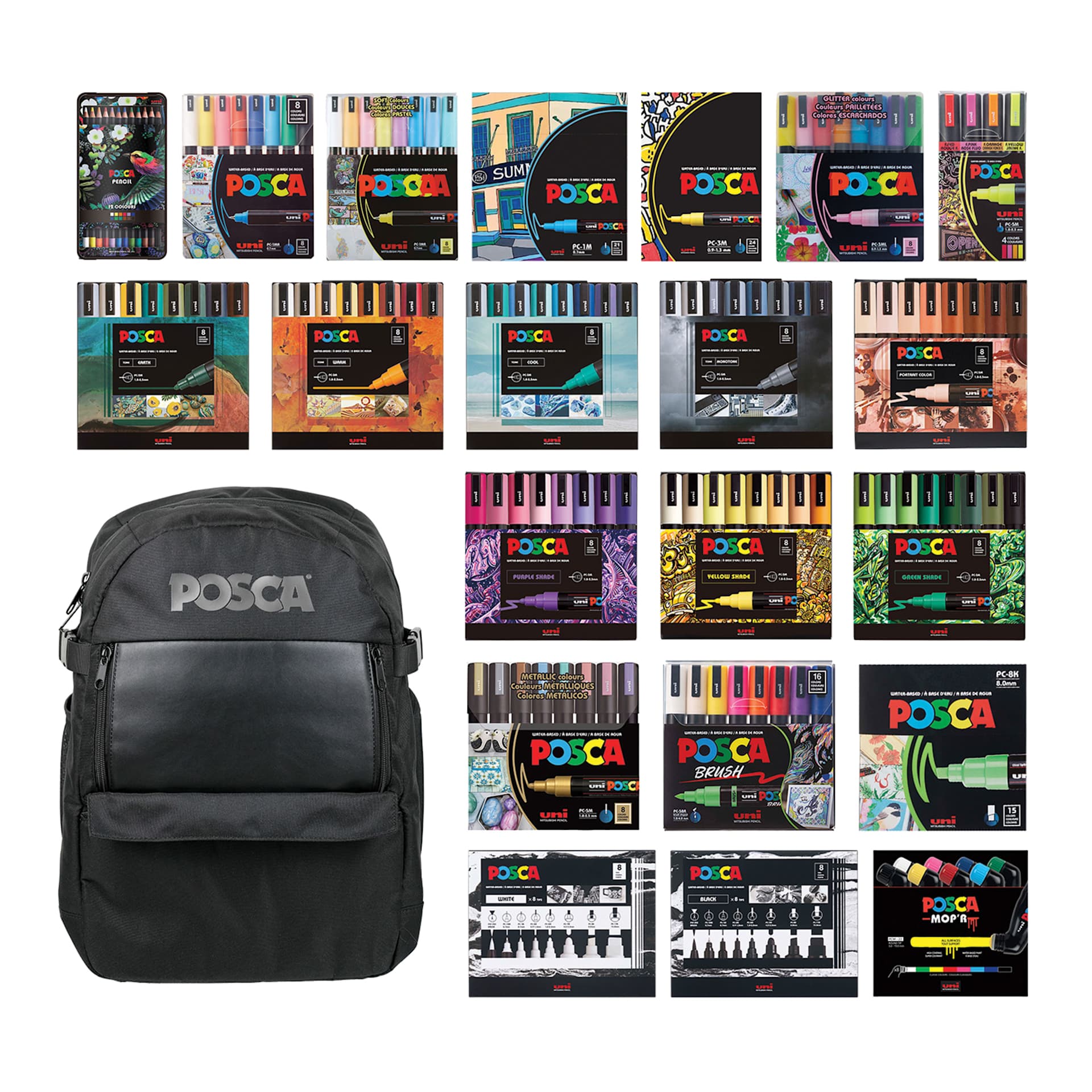 Posca Artist Marker & Pencil Backpack Bundle, backpack with included sets