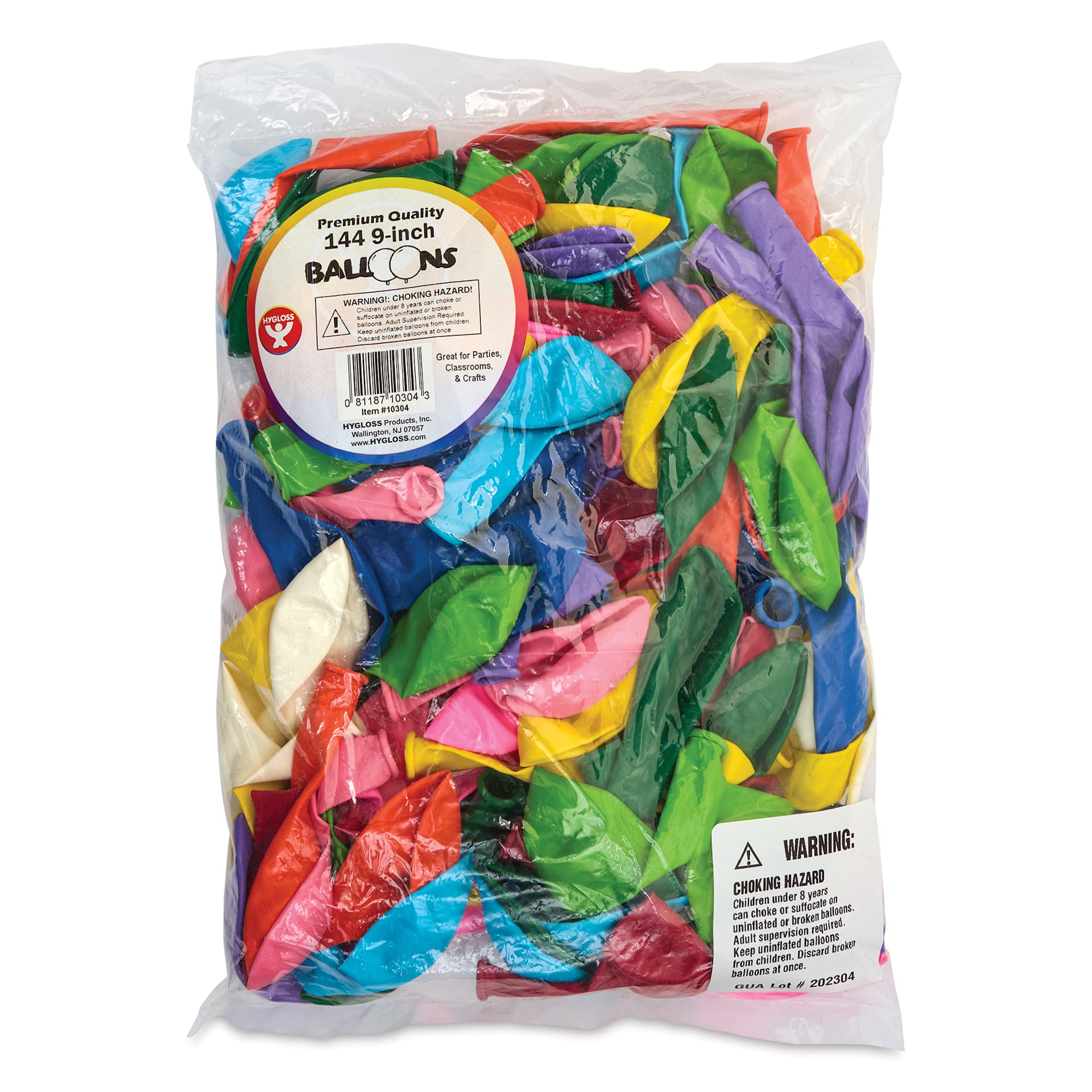 Hygloss Colorful Latex Balloons - Assorted, 9", Pkg of 144 - front of packaging