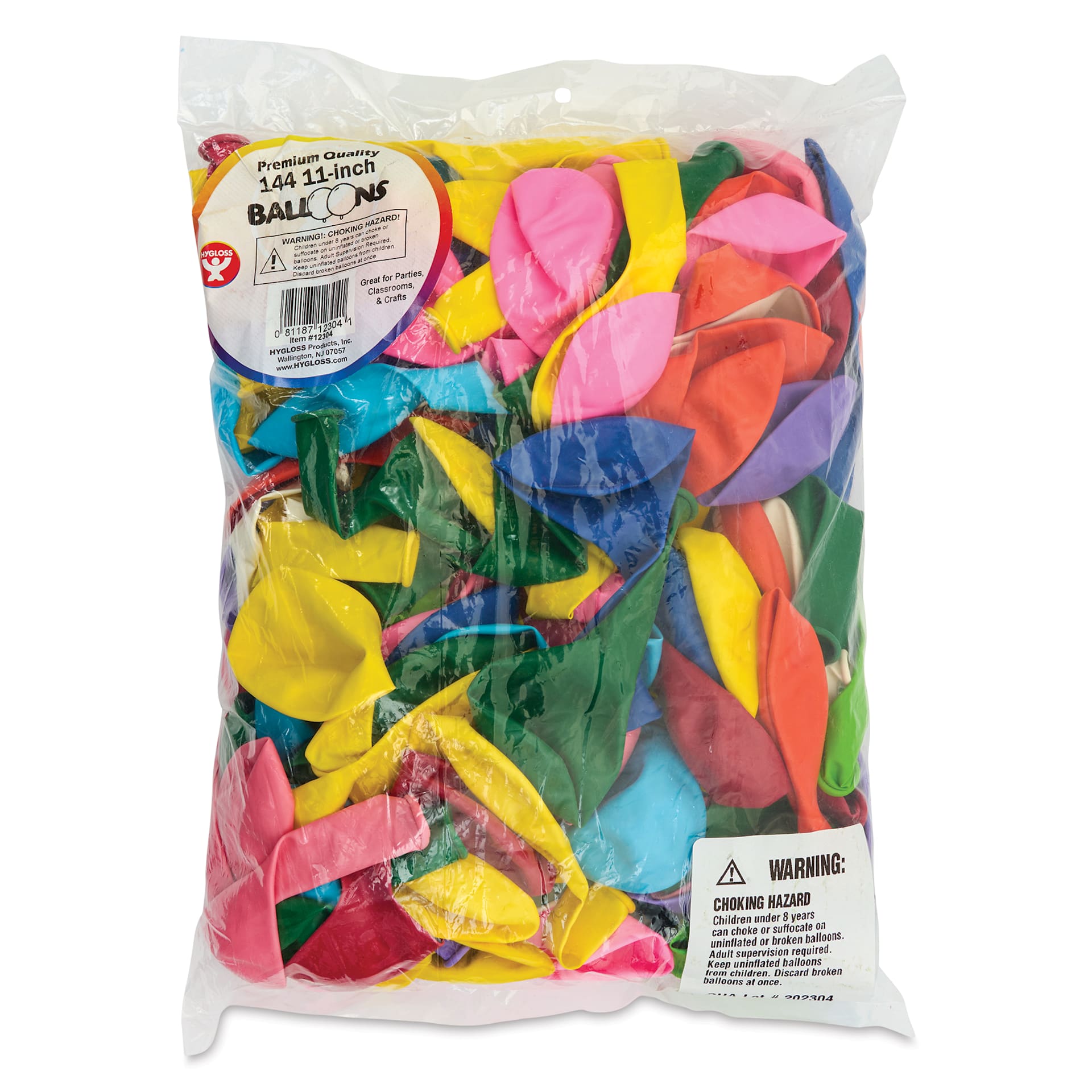 Hygloss Colorful Latex Balloons - Assorted, 11", Pkg of 144 - front of packaging