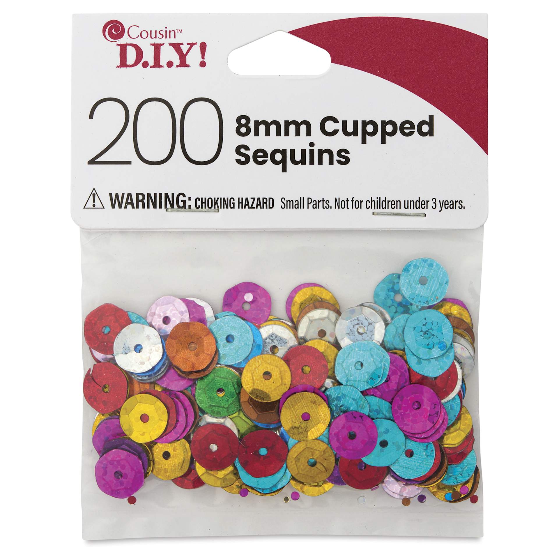 Cousin DIY Cupped Sequins - Pkg of 200, Assorted Colors, 8 mm - front of packaging