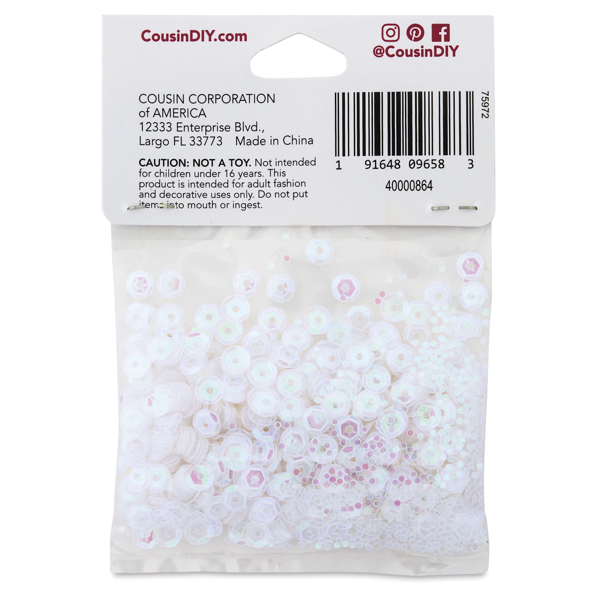 Cousin DIY Cupped Sequins - Pkg of 800, Crystal Iridescent, 5 mm - back of packaging