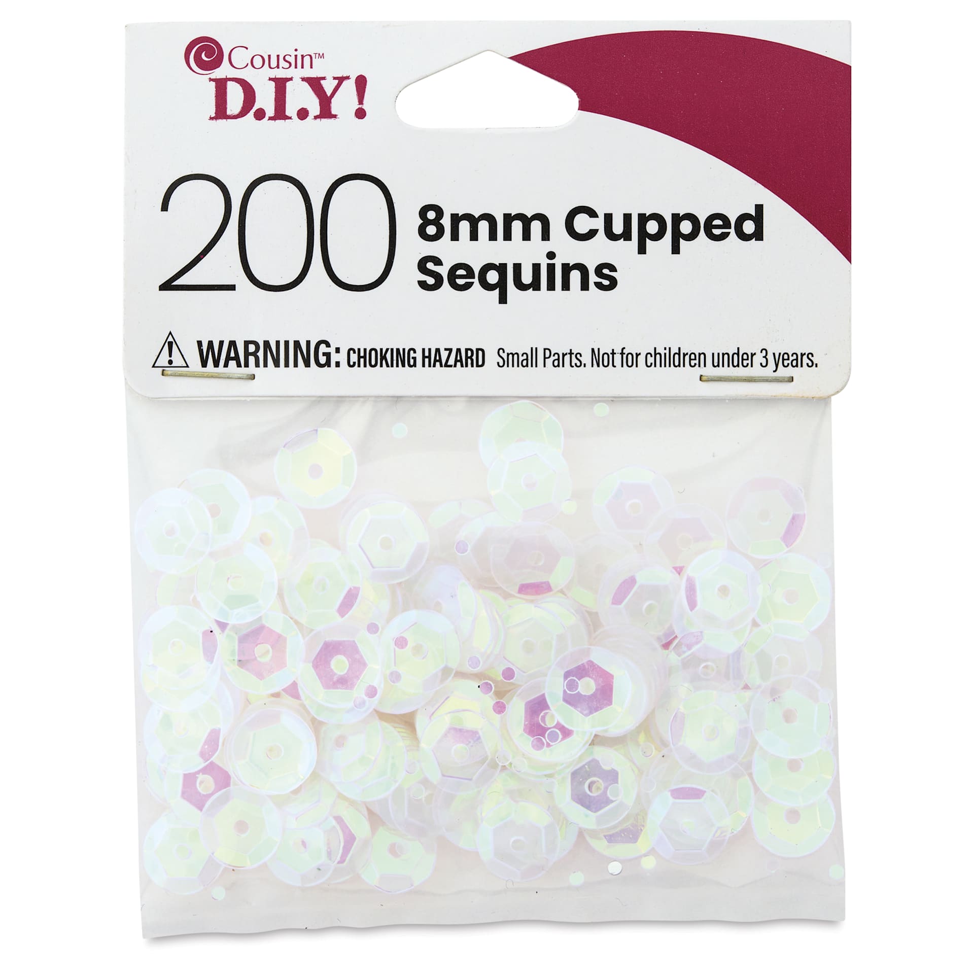 Cousin DIY Cupped Sequins - Pkg of 200, Crystal Iridescent, 8 mm - front of packaging