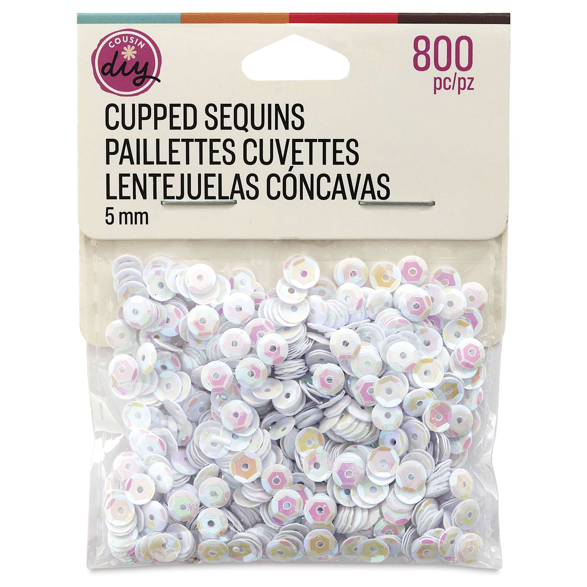 Cousin DIY Cupped Sequins - Pkg of 800, White Iridescent, 5 mm, front of packaging
