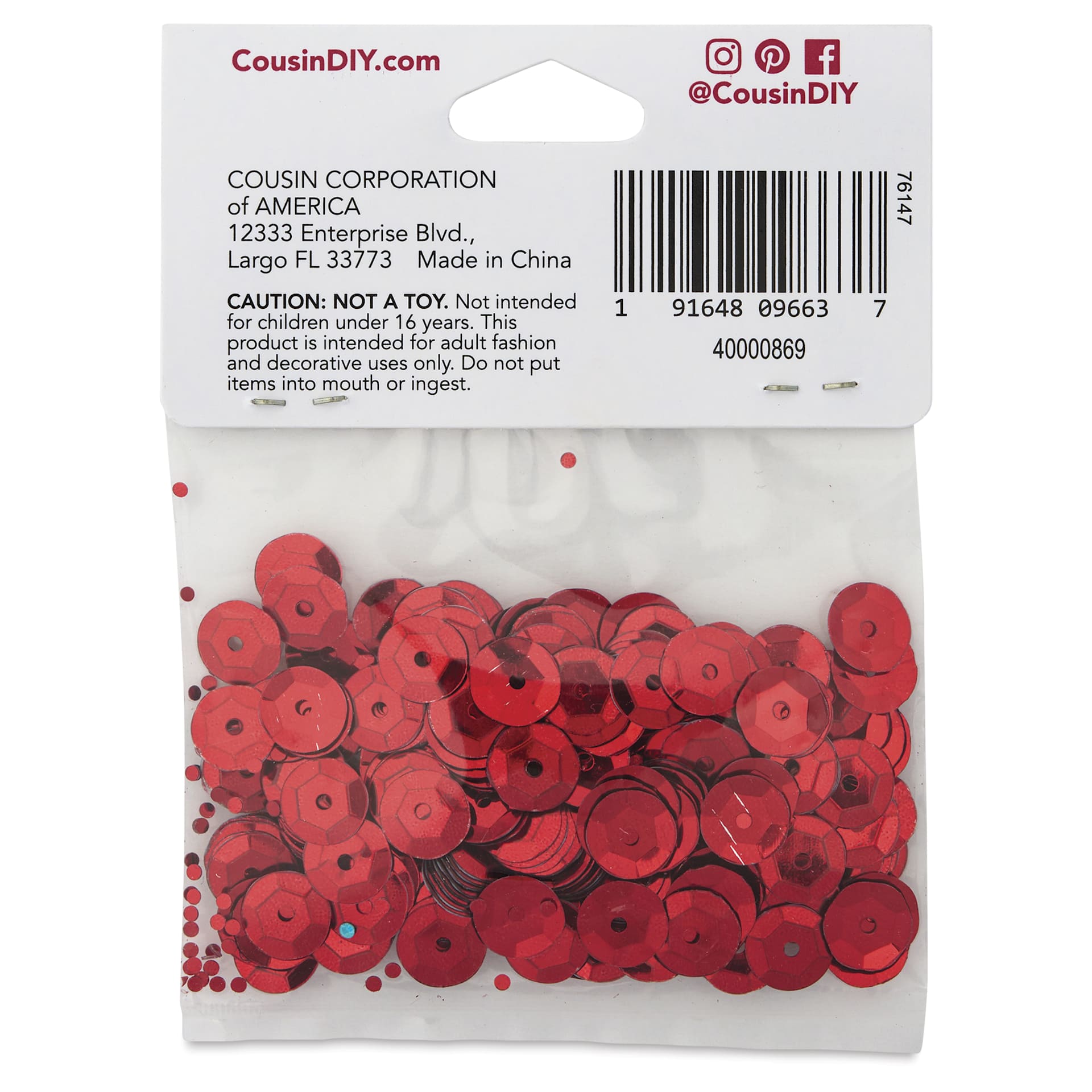 Cousin DIY Cupped Sequins - Pkg of 200, Red, 8 mm - back of packaging