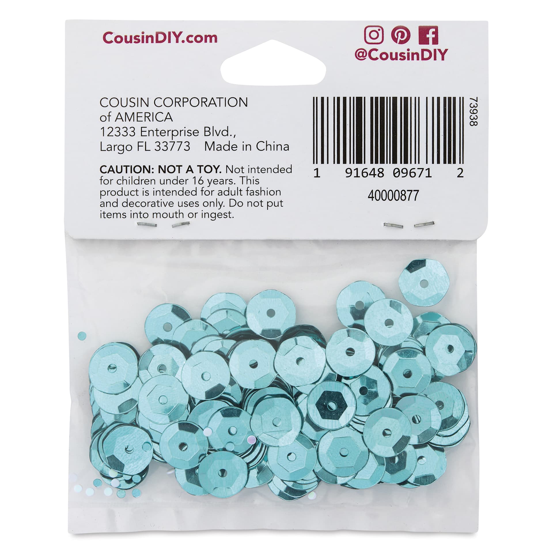 Cousin DIY Cupped Sequins - Pkg of 200, Turquoise Peacock, 8 mm - back of packaging