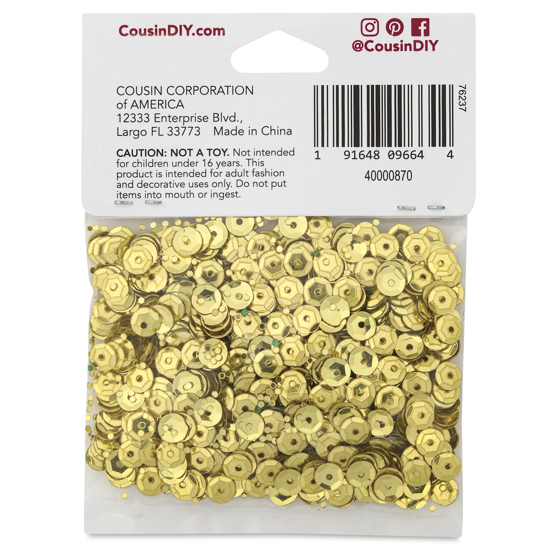 Cousin DIY Cupped Sequins - Pkg of 800, Gold, 5 mm - back of packaging