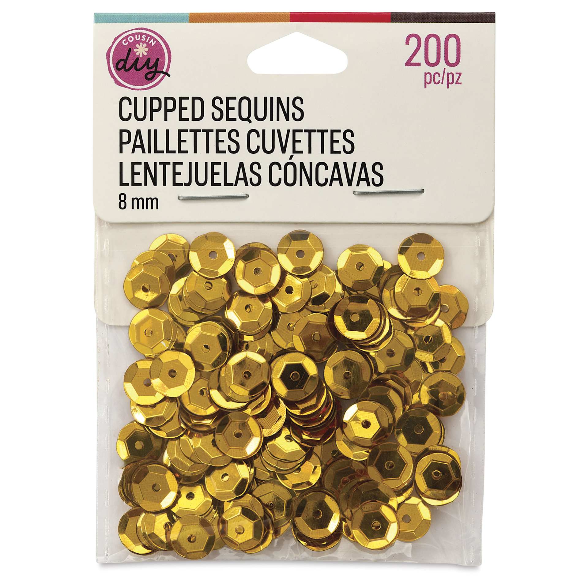 Cousin DIY Cupped Sequins - Pkg of 200, Gold, 8 mm, front of packaging