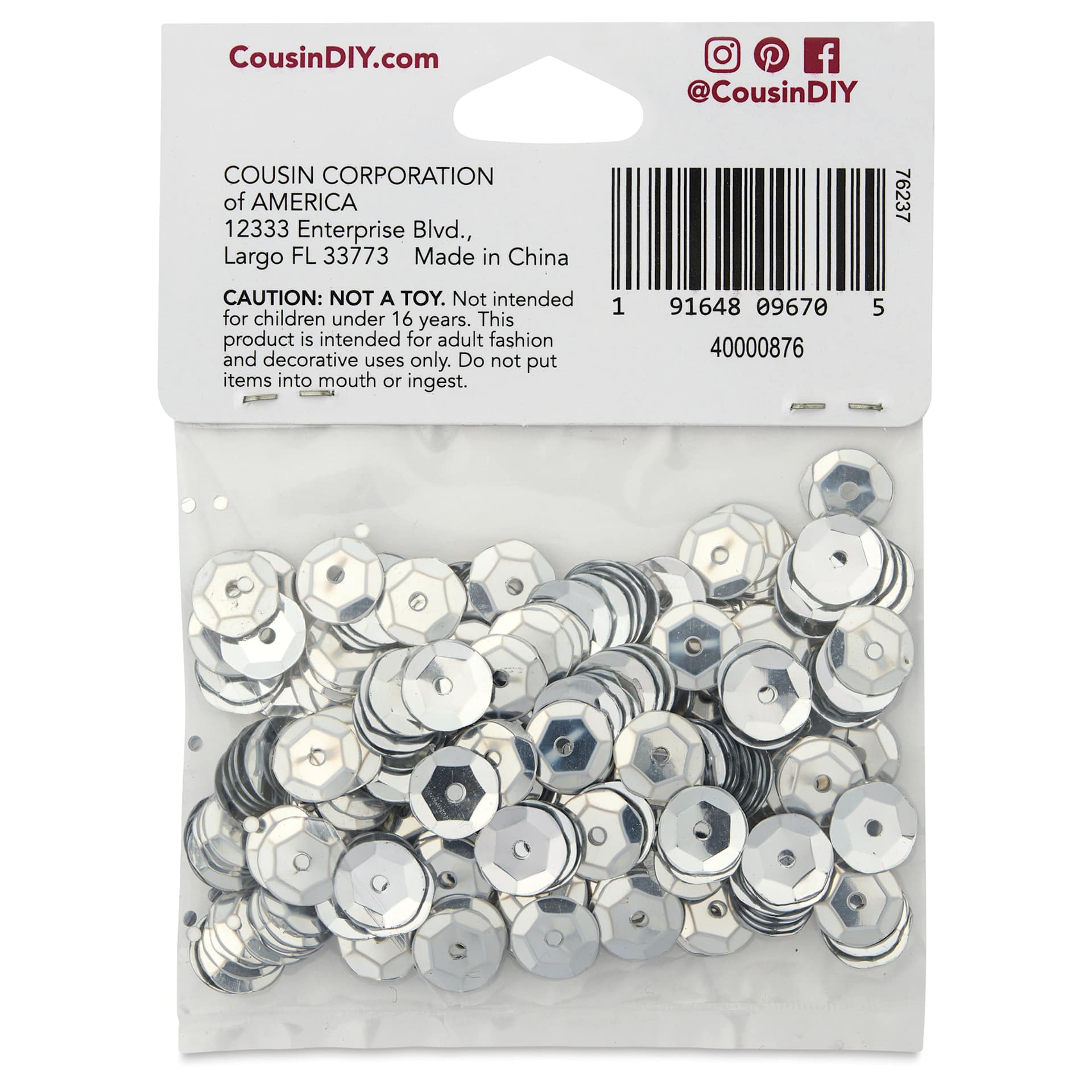 Cousin DIY Cupped Sequins - Pkg of 200, Silver, 8 mm - back of packaging
