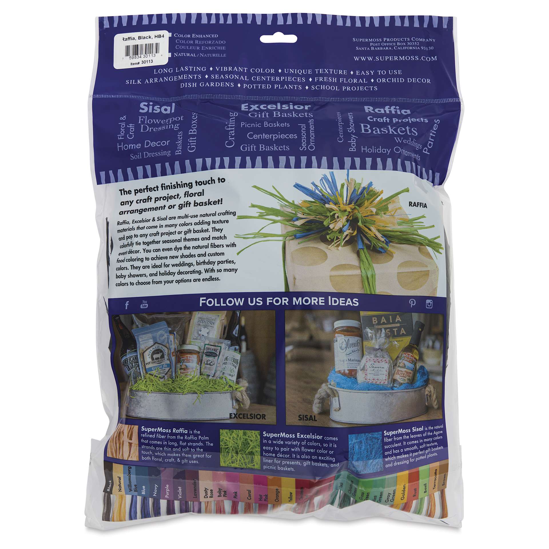 SuperMoss Raffia - Black, 4 oz - back of packaging