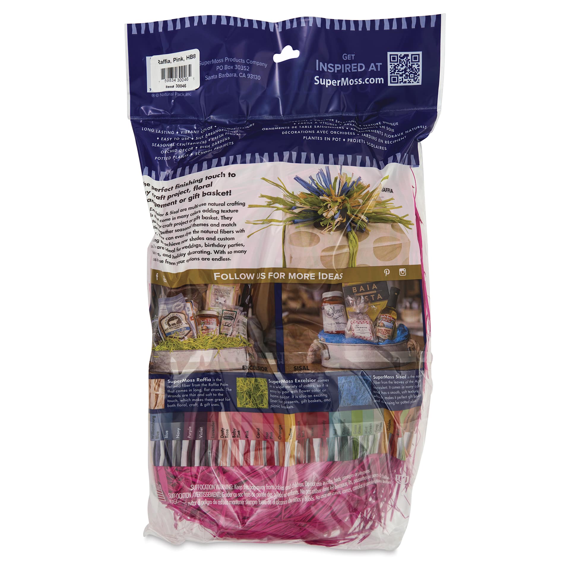 SuperMoss Raffia - Pink, 8 oz - back of packaging