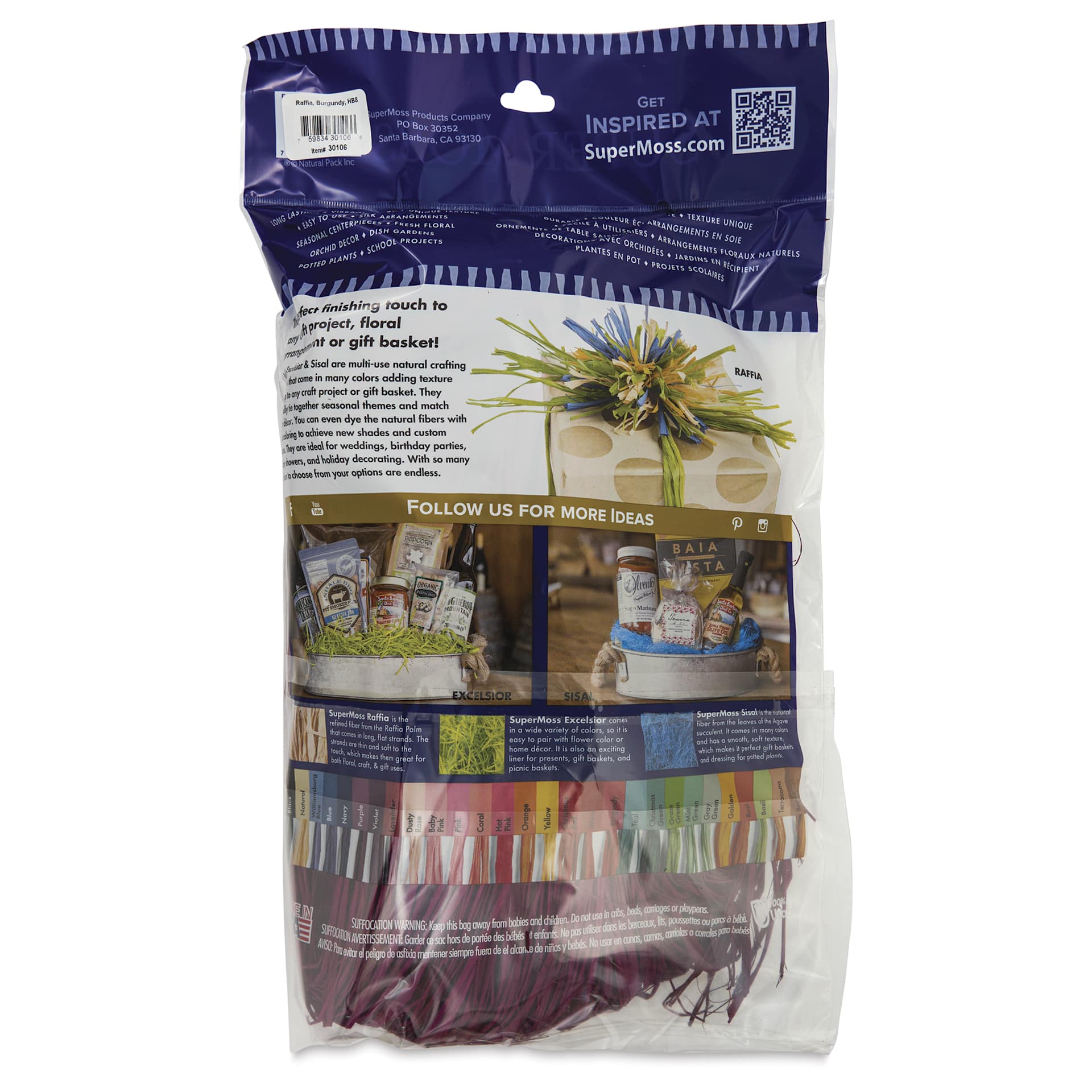 SuperMoss Raffia - Burgundy, 8 oz - back of packaging