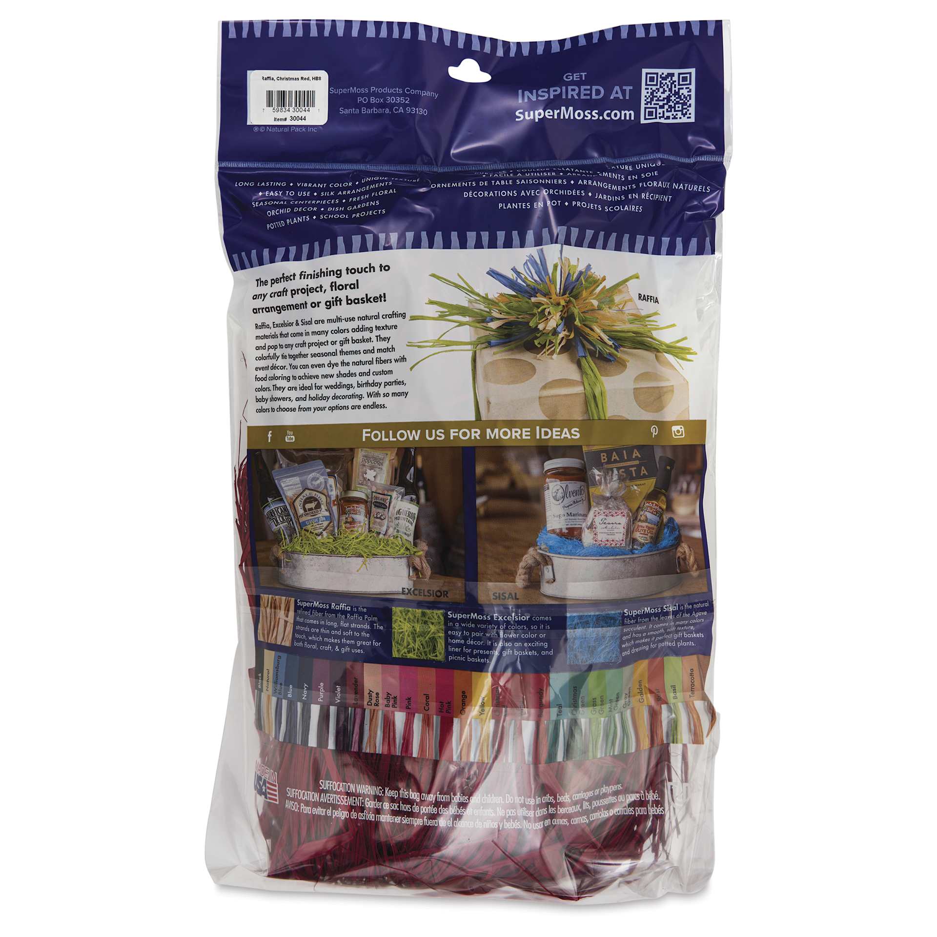 SuperMoss Raffia - Christmas Red, 8 oz - back of packaging
