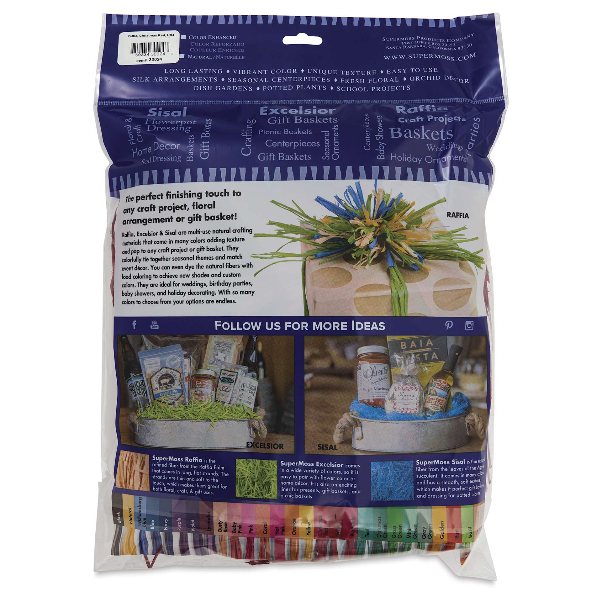 SuperMoss Raffia - Christmas Red, 4 oz - back of packaging