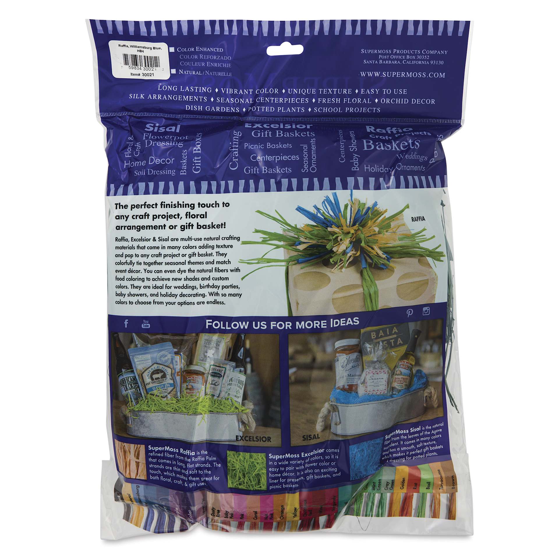 SuperMoss Raffia - Williamsburg Blue, 4 oz - back of packaging