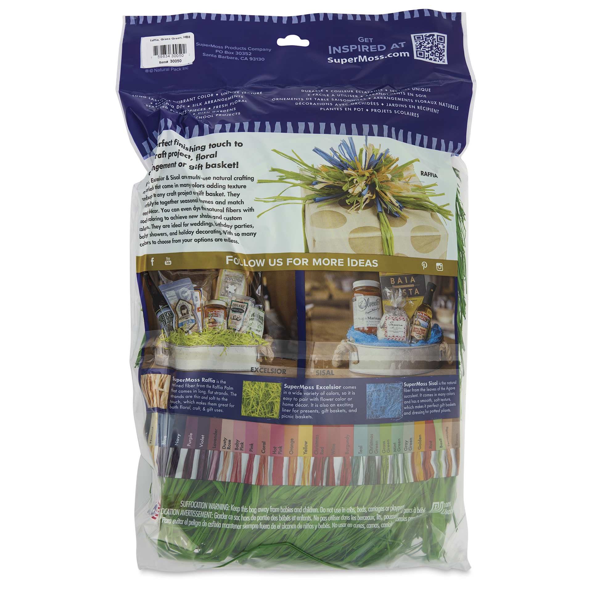 SuperMoss Raffia - Grass Green, 8 oz - back of packaging