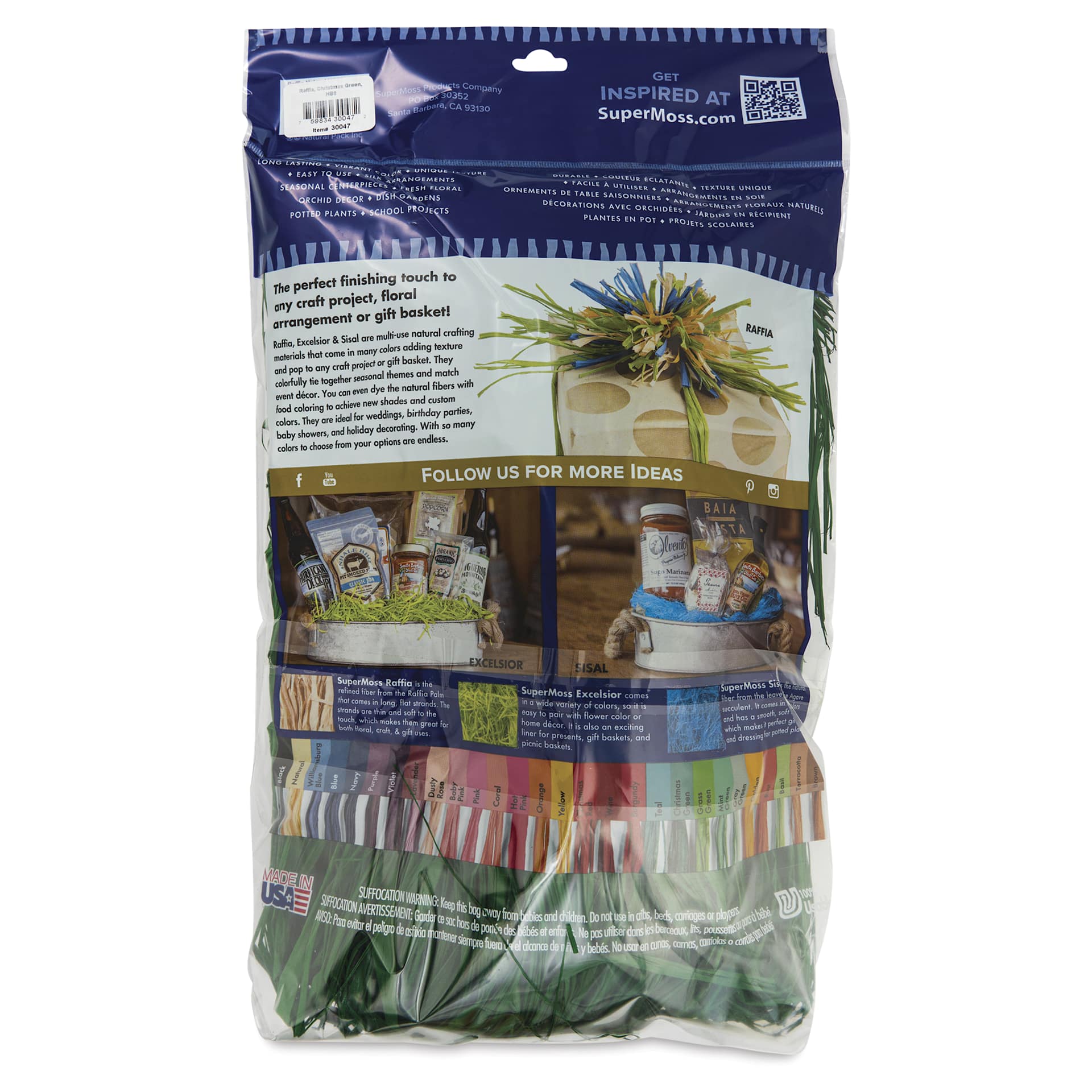 SuperMoss Raffia - Christmas Green, 8 oz - back of packaging