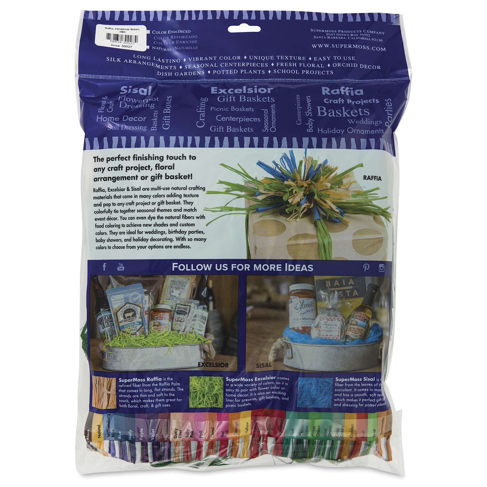 SuperMoss Raffia - Christmas Green, 4 oz - back of packaging