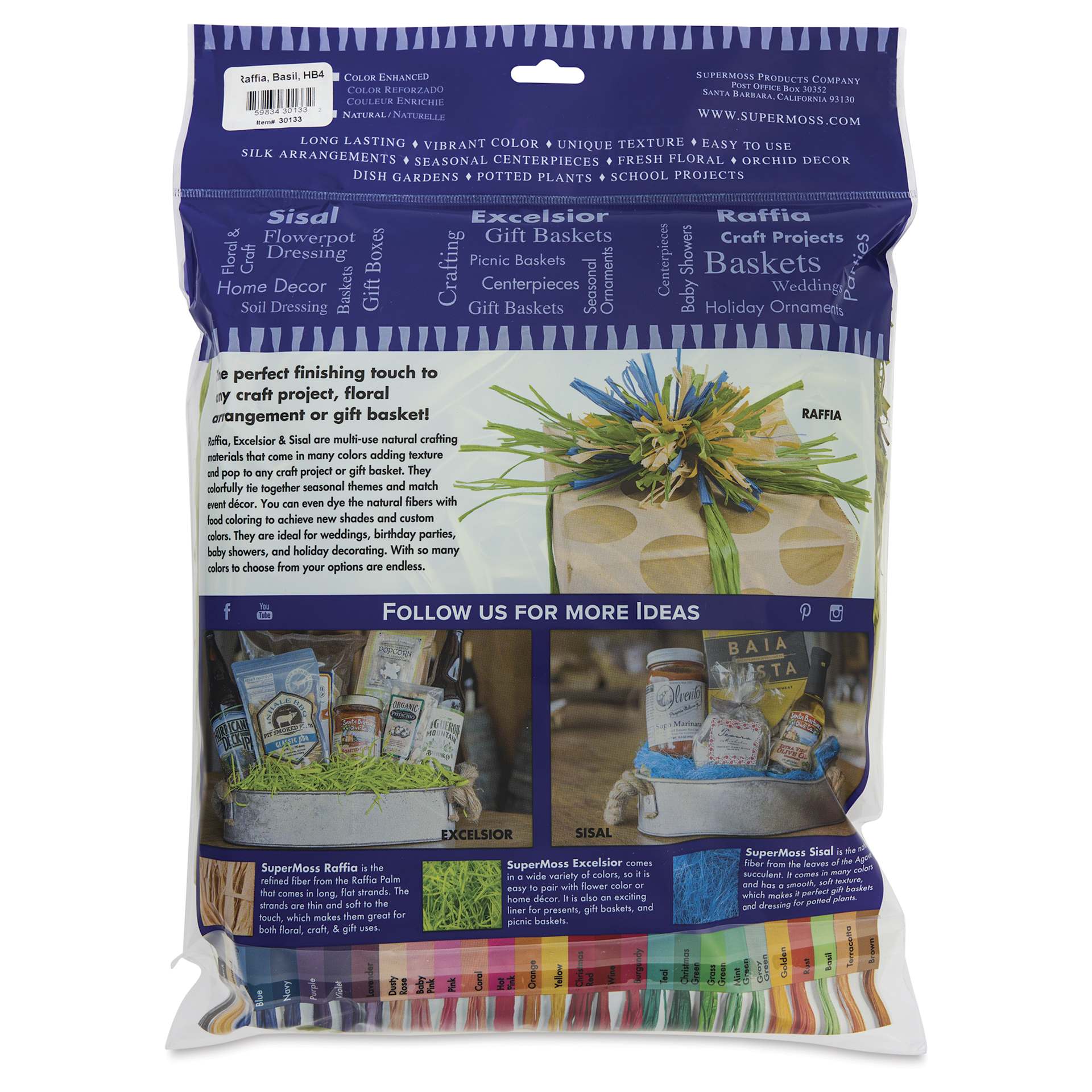 SuperMoss Raffia - Basil, 4 oz - back of packaging