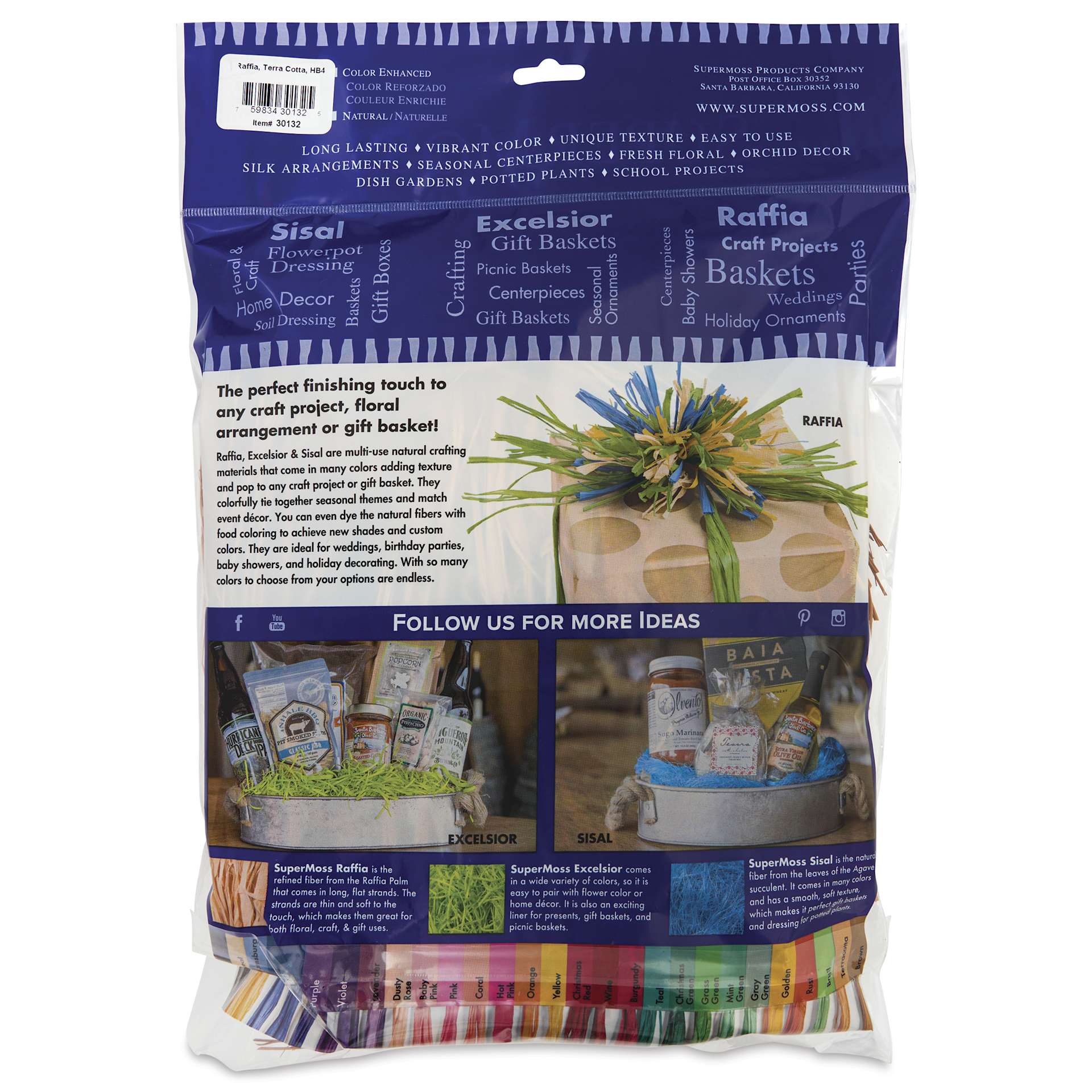 SuperMoss Raffia - Terra Cotta, 4 oz - back of packaging