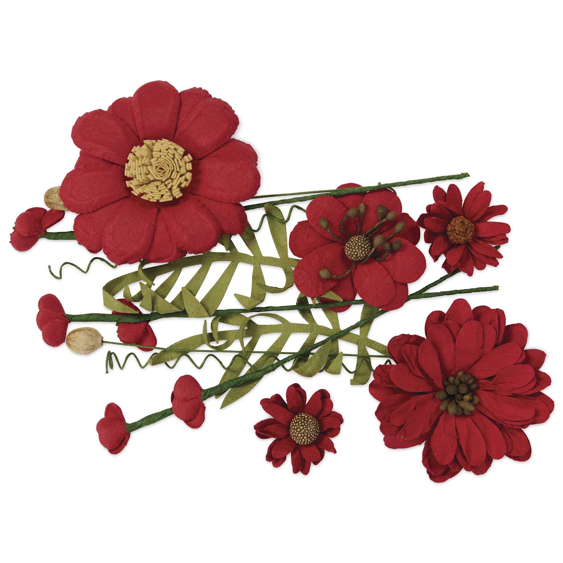 Little Birdie Heleen Paper Flowers - Cardinal Red, Pkg of 12 - out of packaging
