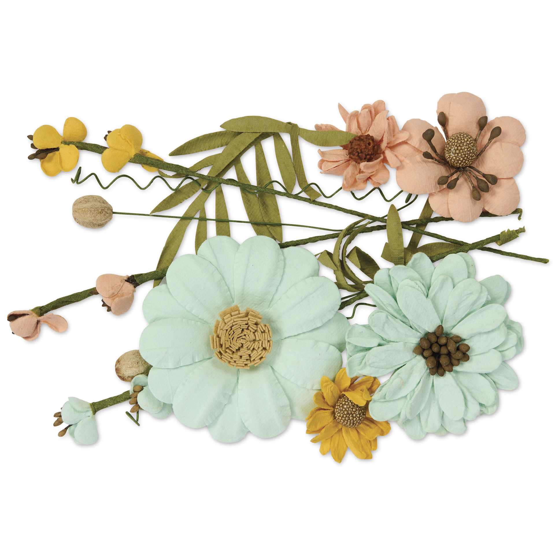 Little Birdie Heleen Paper Flowers - Sunshine & Lemonade, Pkg of 12 - out of packaging