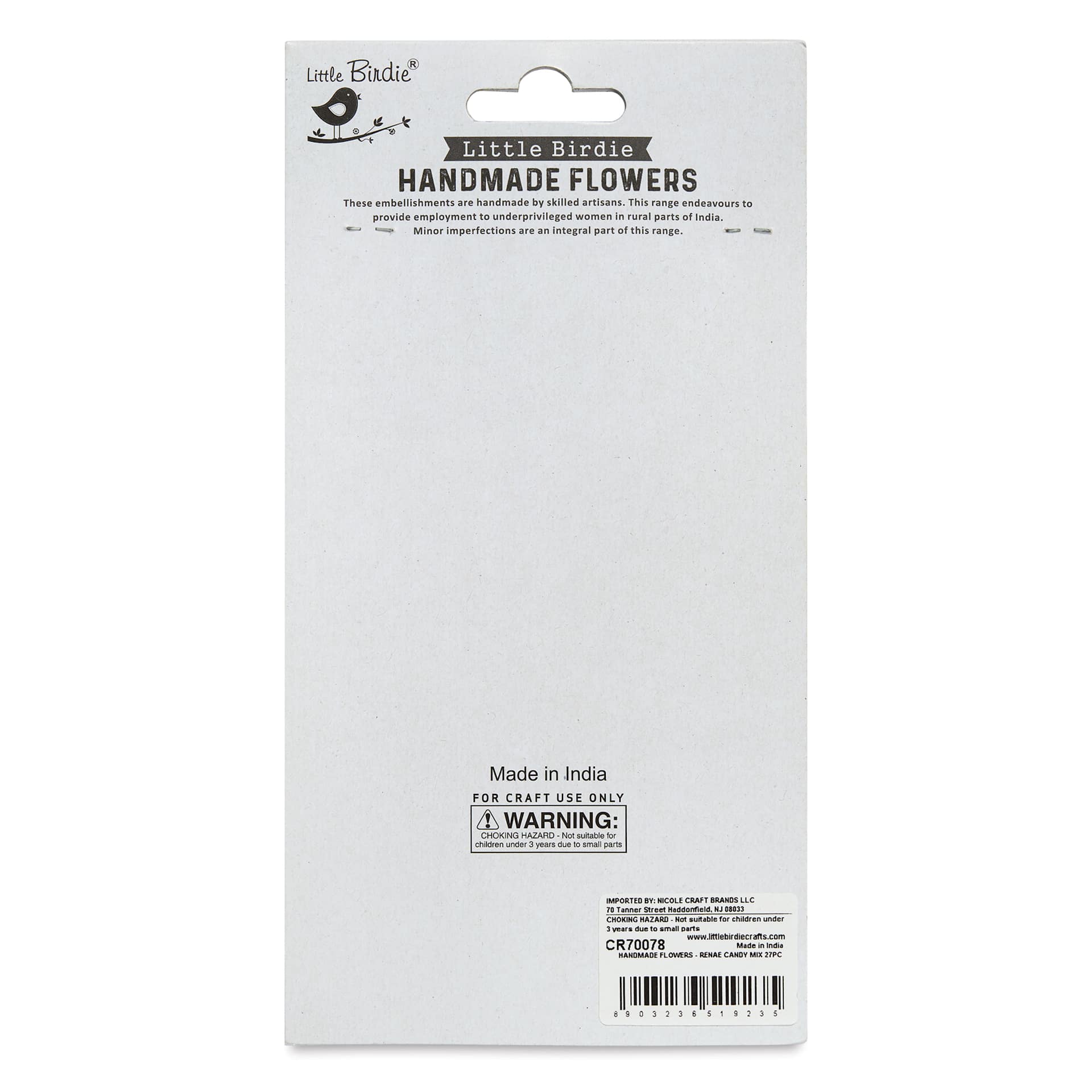 Little Birdie Renae Paper Flowers - Candy Mix, Pkg of 27 - back of packaging