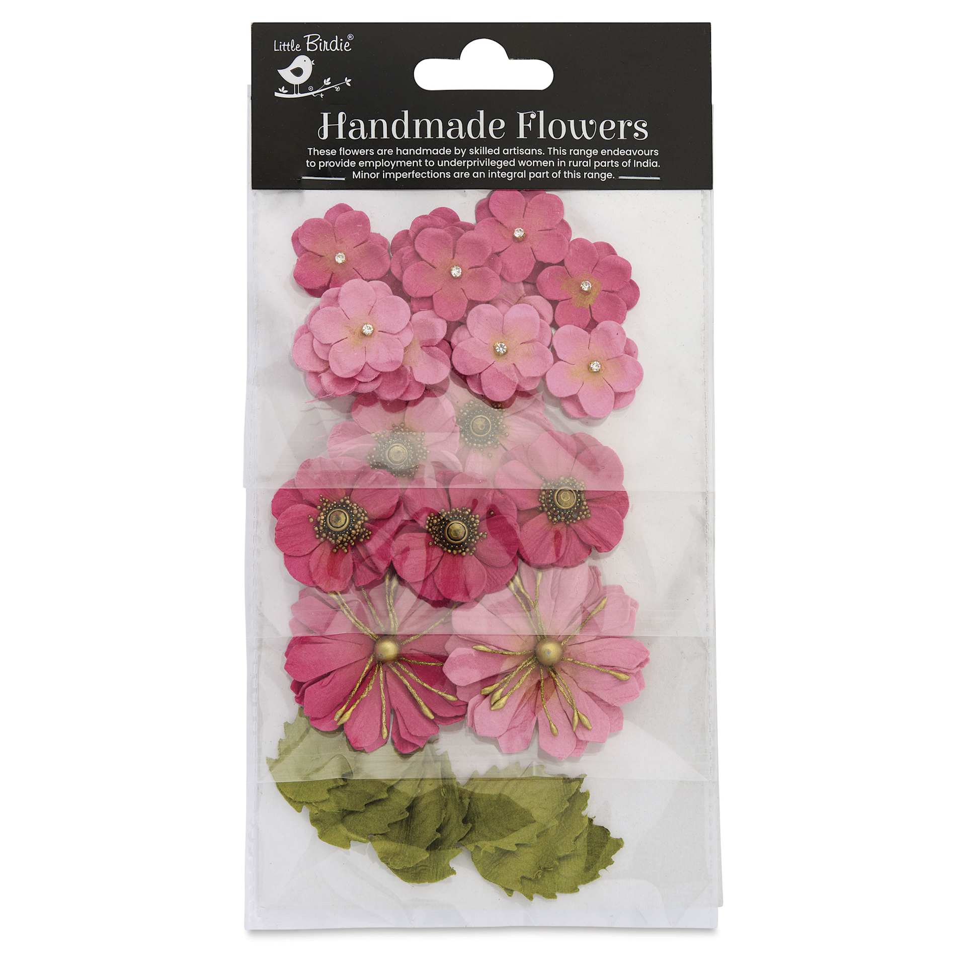 Little Birdie Renae Paper Flowers - Precious Pink, Pkg of 27 - front of packaging