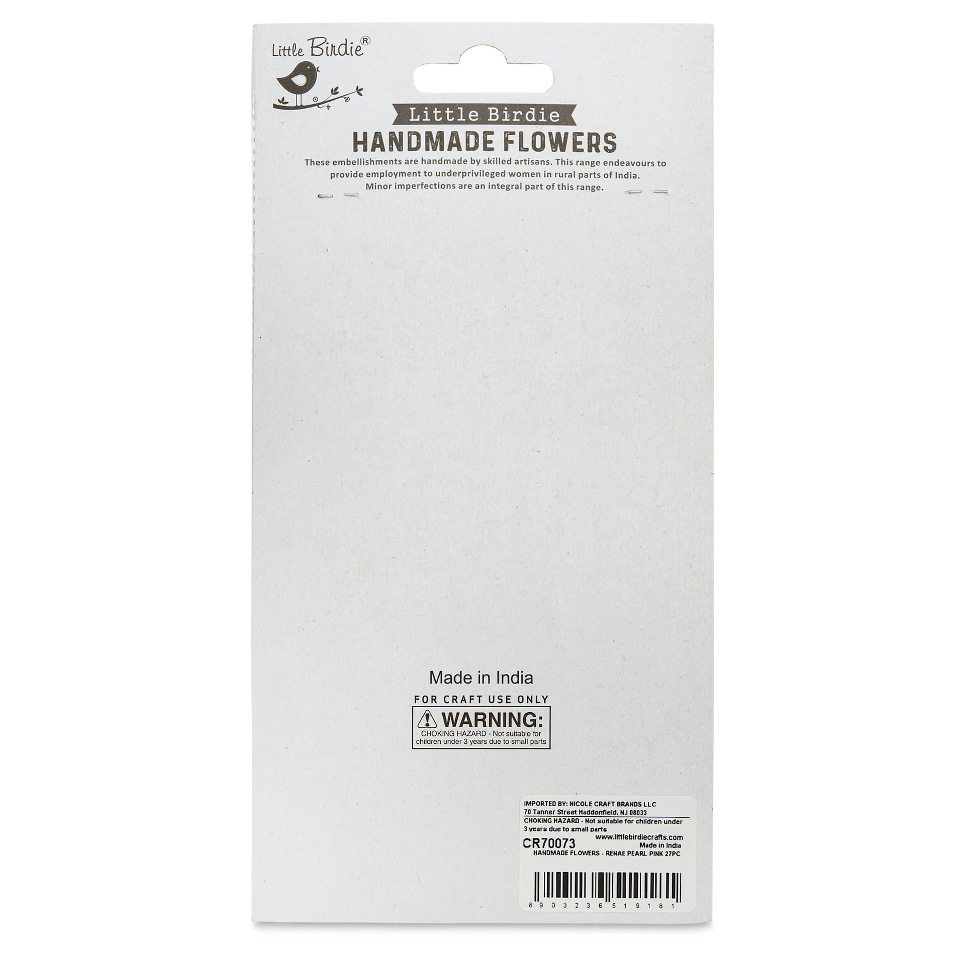 Little Birdie Renae Paper Flowers - Pearl Pink, Pkg of 27 - back of packaging