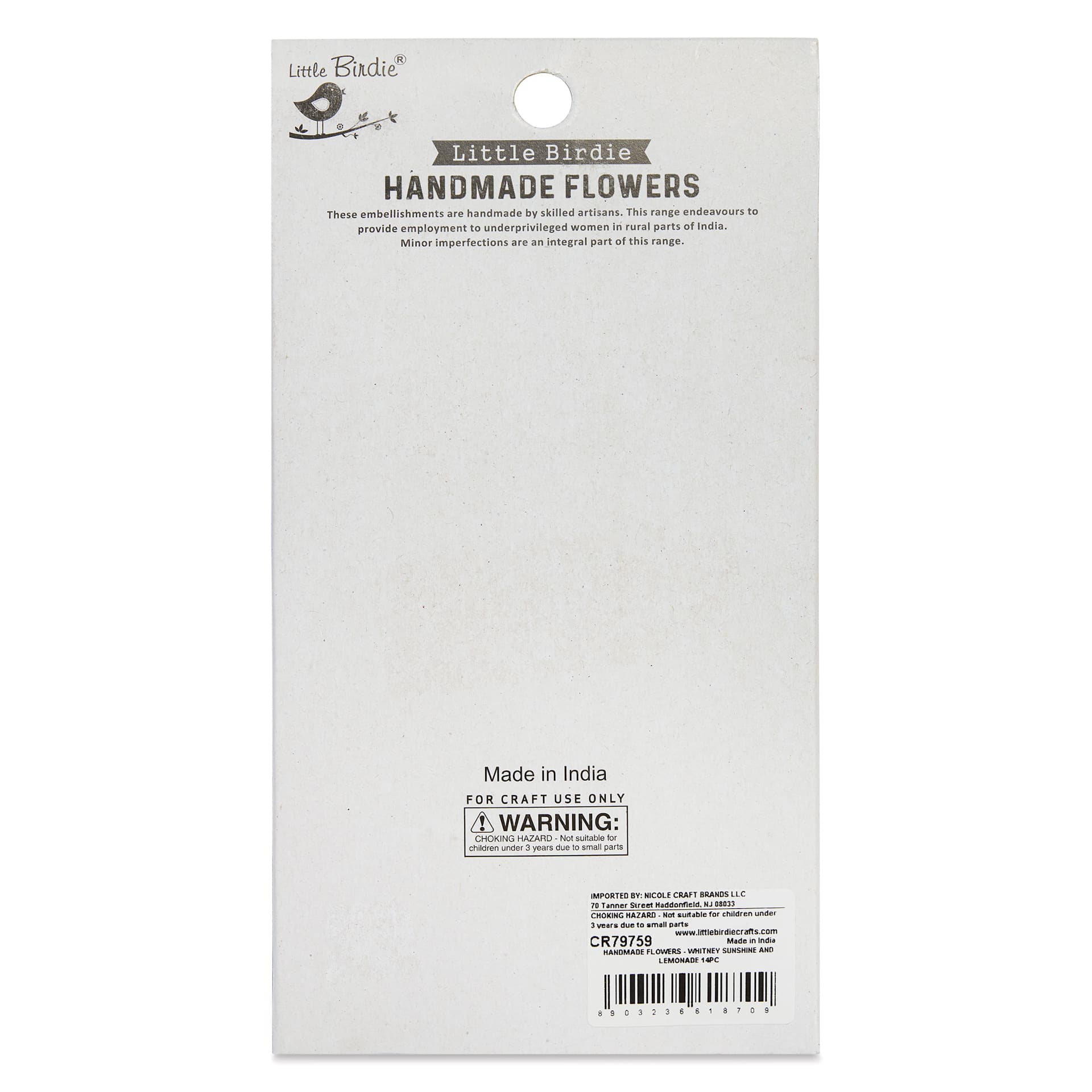 Little Birdie Whitney Paper Flowers - Sunshine & Lemonade, Pkg of 14 - back of packaging