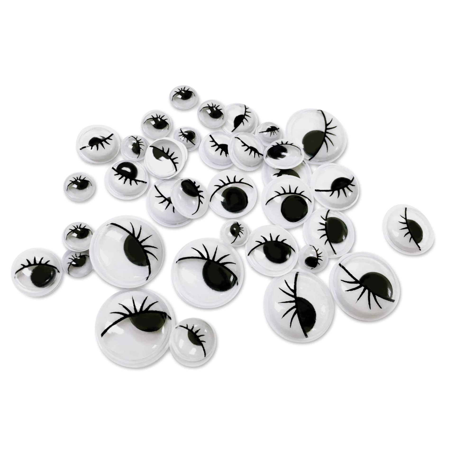Krafty Kids Googly Eyes - Pkg of 38, Black, 8-20mm, Lashes, out of packaging