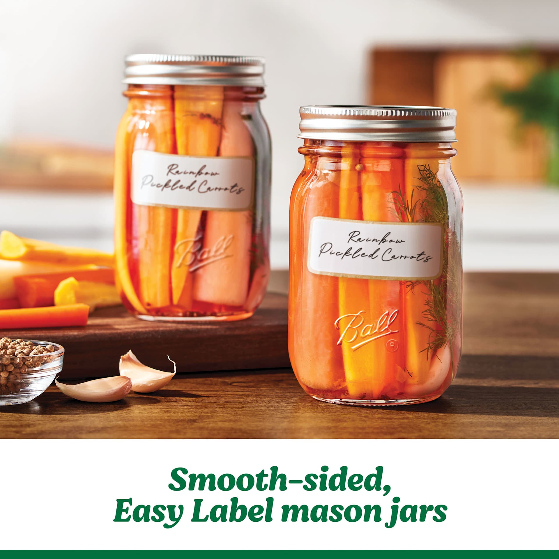 Ball Easy-Label Smooth-Sided Mason Jars - two jars filled with pickled carrots