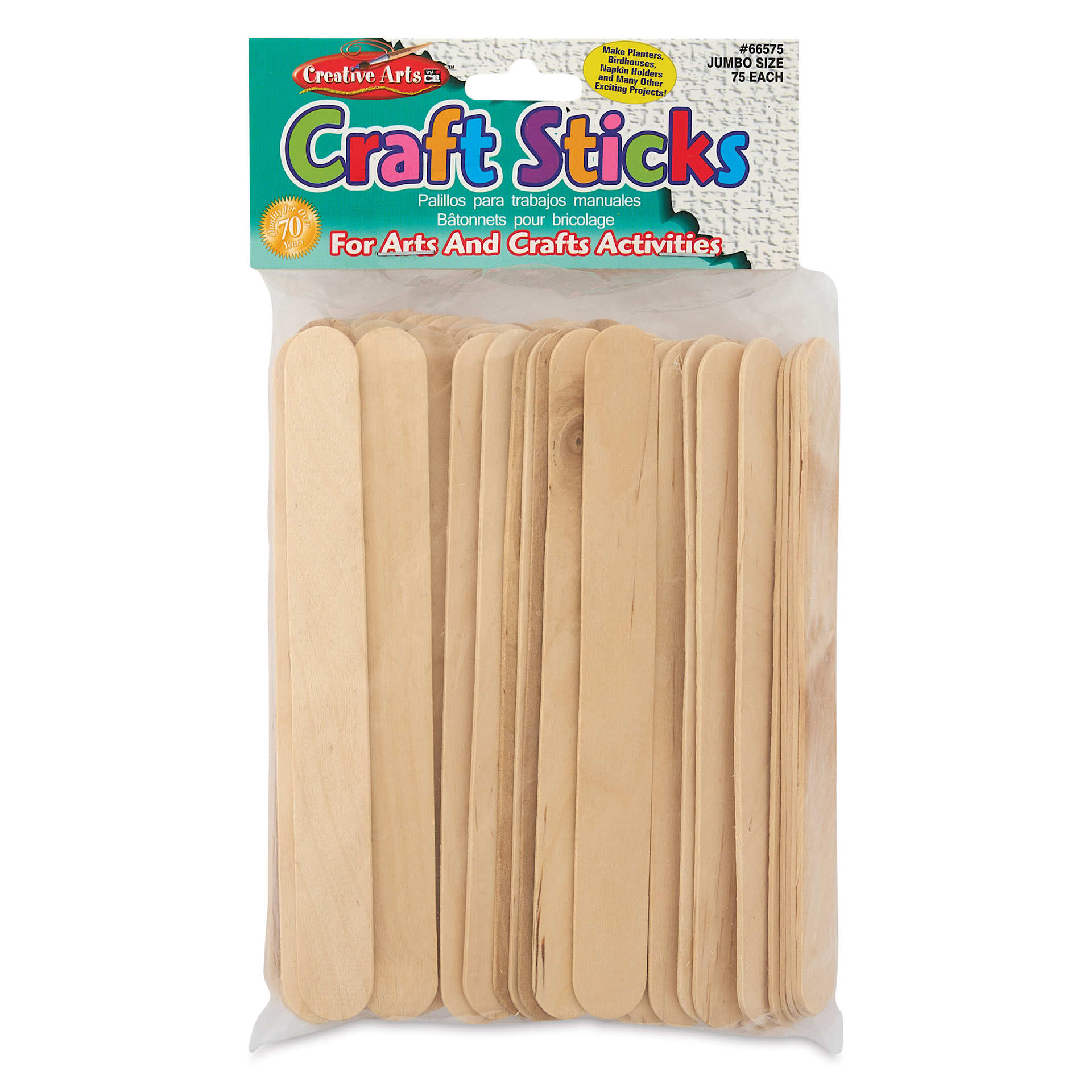Creative Arts by Charles Leonard Craft Sticks - Pkg of 75, Jumbo, Neutral, 6" x 3/4" front of packaging