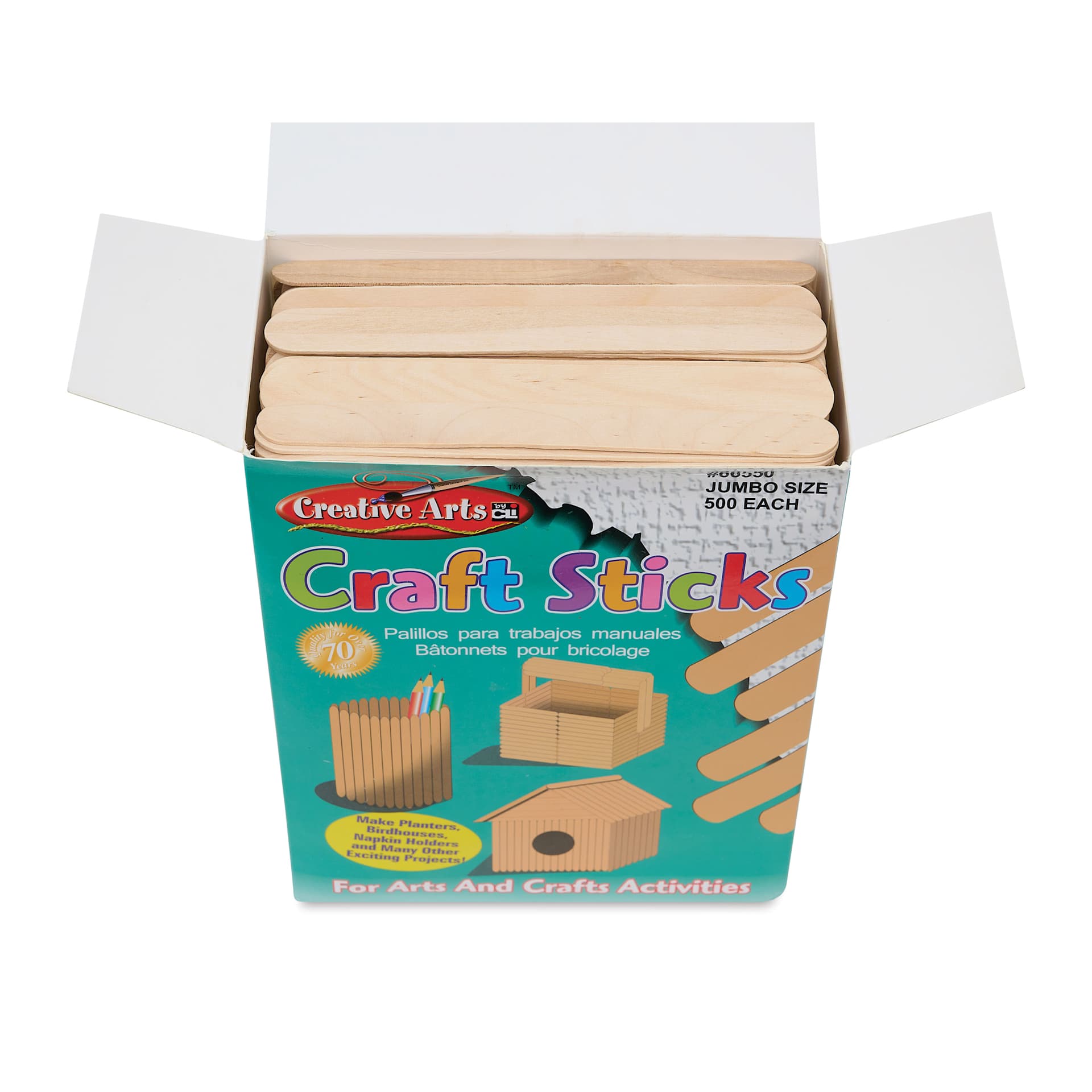 Creative Arts by Charles Leonard Craft Sticks - Pkg of 500, Jumbo, Neutral, 6" x 3/4" inside packaging