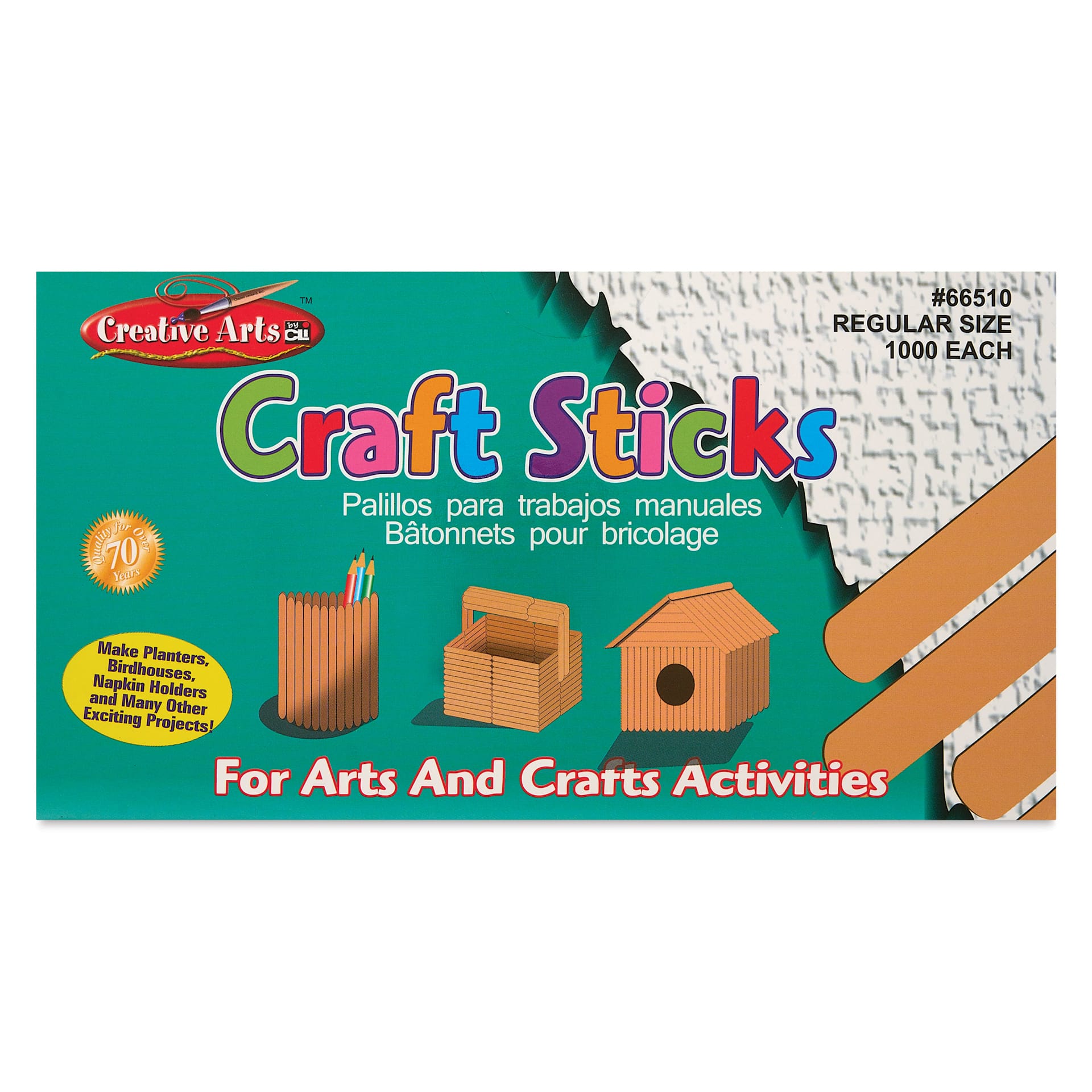 Creative Arts by Charles Leonard Craft Sticks - Pkg of 1000, Regular, Neutral, 4-1/2" x 3/8" front of packaging