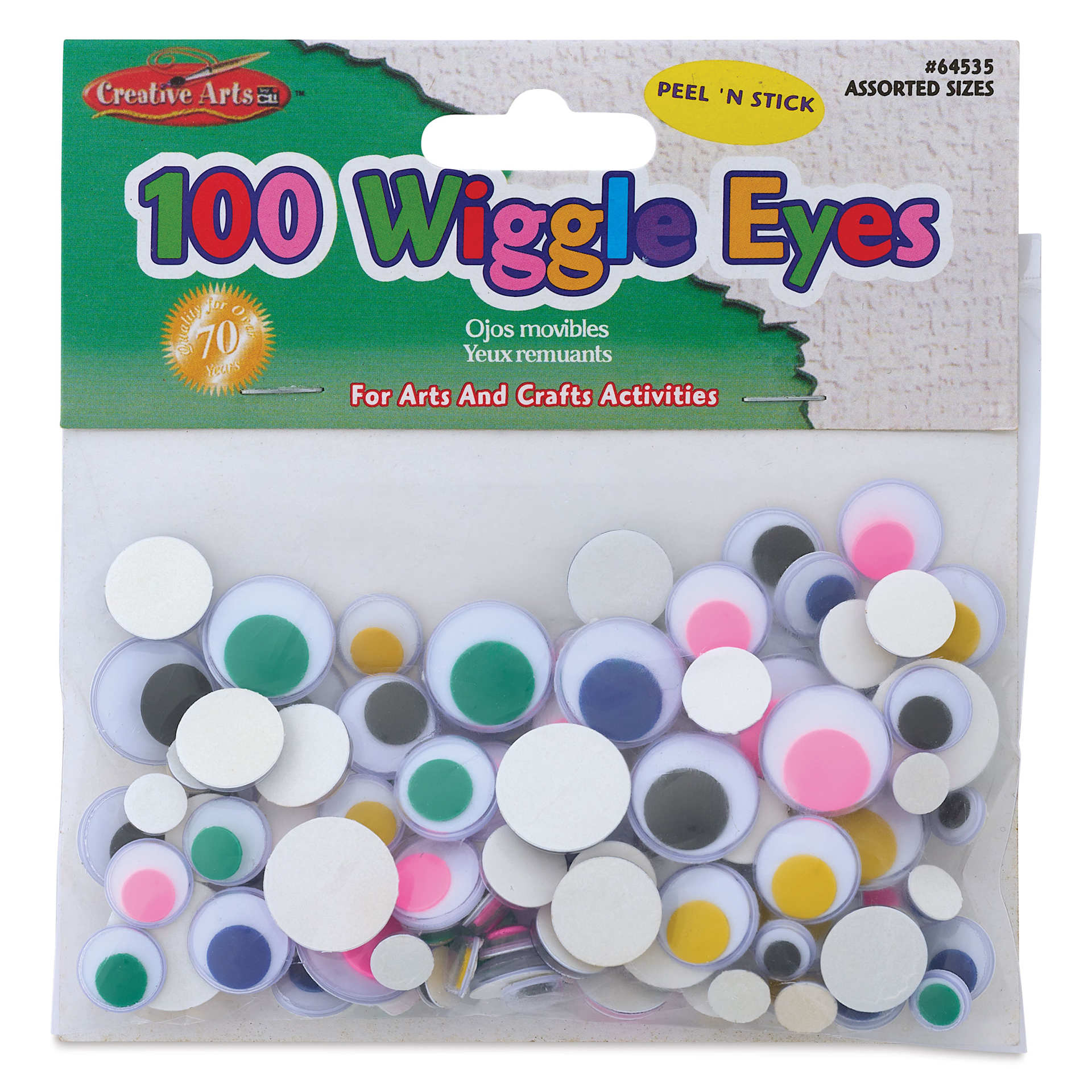 Creative Arts by Charles Leonard Peel 'N Stick Wiggle Eyes - Pkg of 100, Assorted Sizes, Assorted Colors front of packaging