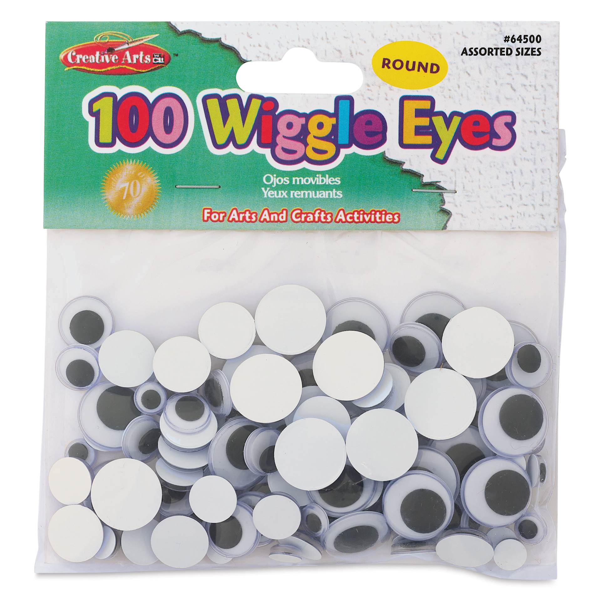 Creative Arts by Charles Leonard Wiggle Eyes - Pkg of 100, Black, Round, Assorted Sizes front of packaging