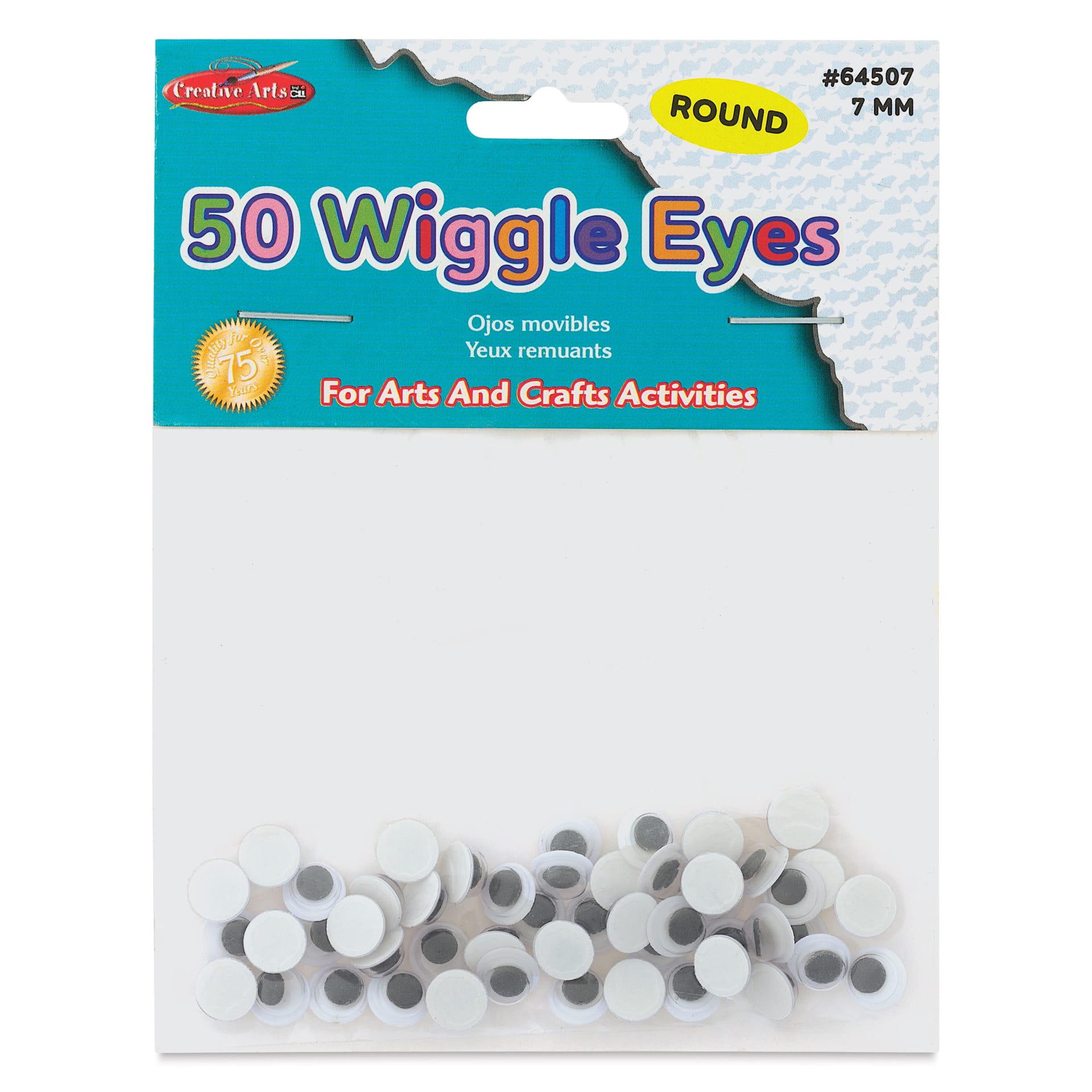 Creative Arts by Charles Leonard Wiggle Eyes - Pkg of 50, Black, Round, 7 mm front of packaging