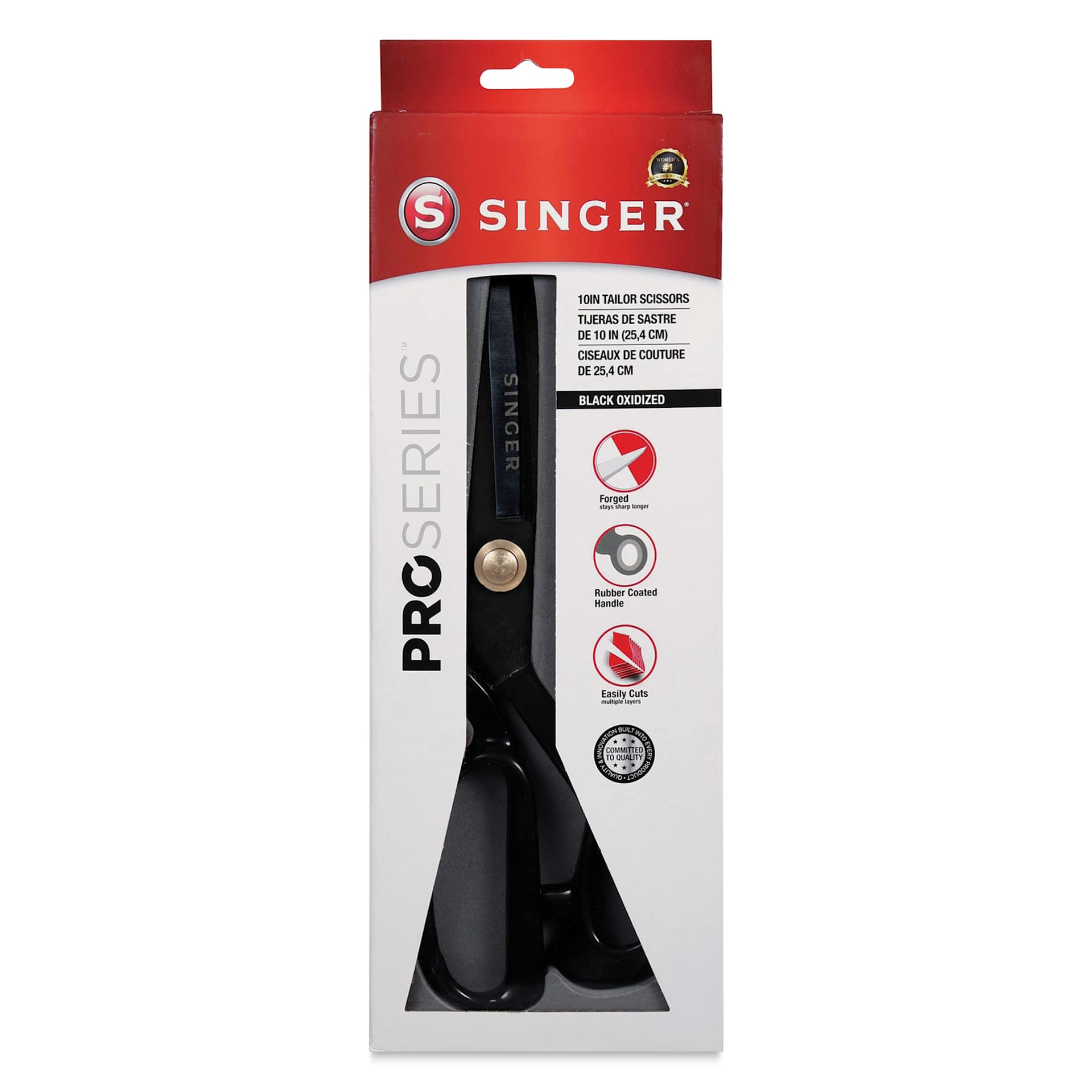 Singer ProSeries Forged Tailor Scissor - Black Oxidized, 10", front of the packaging