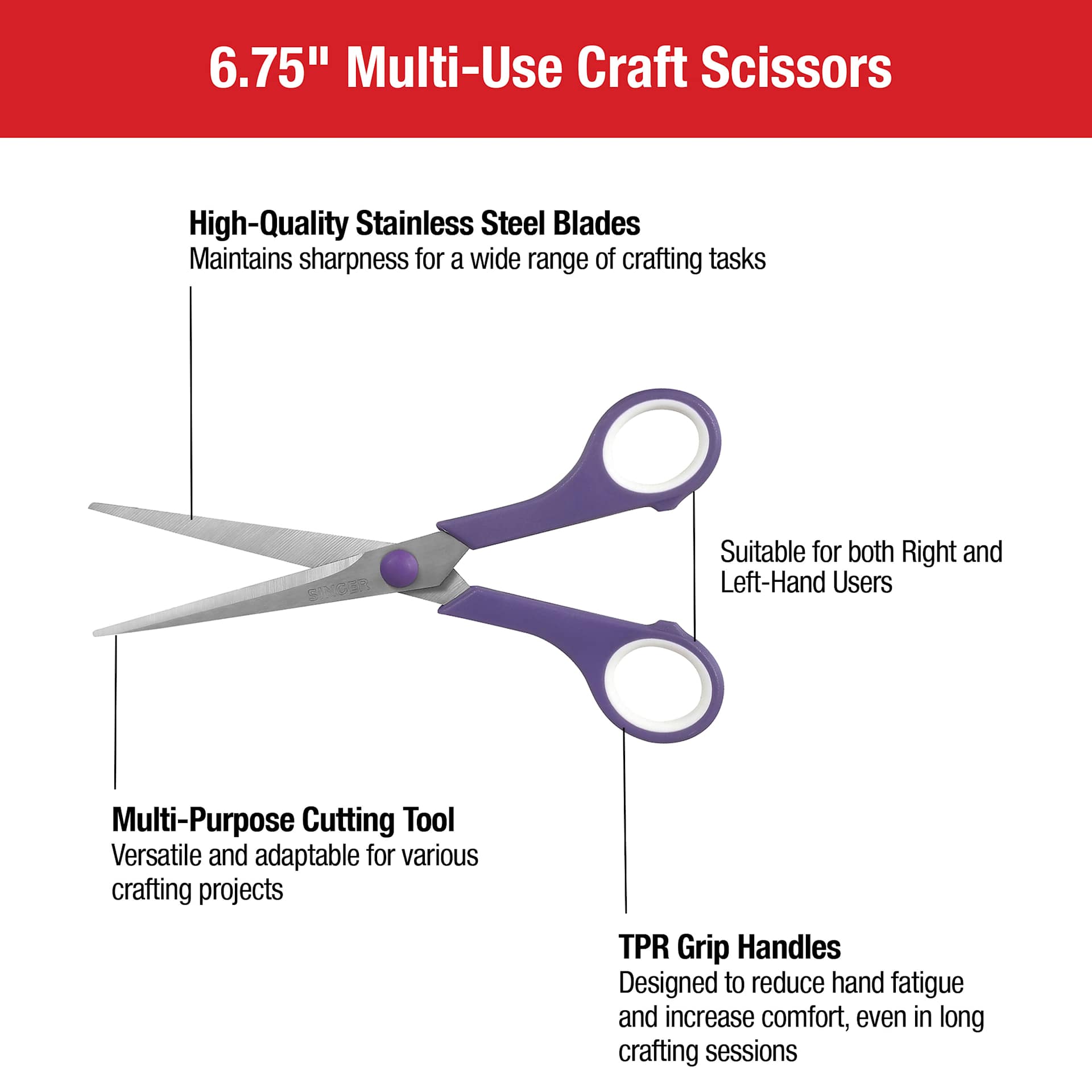 Singer Soft Grip Scissors - 6.75" Features