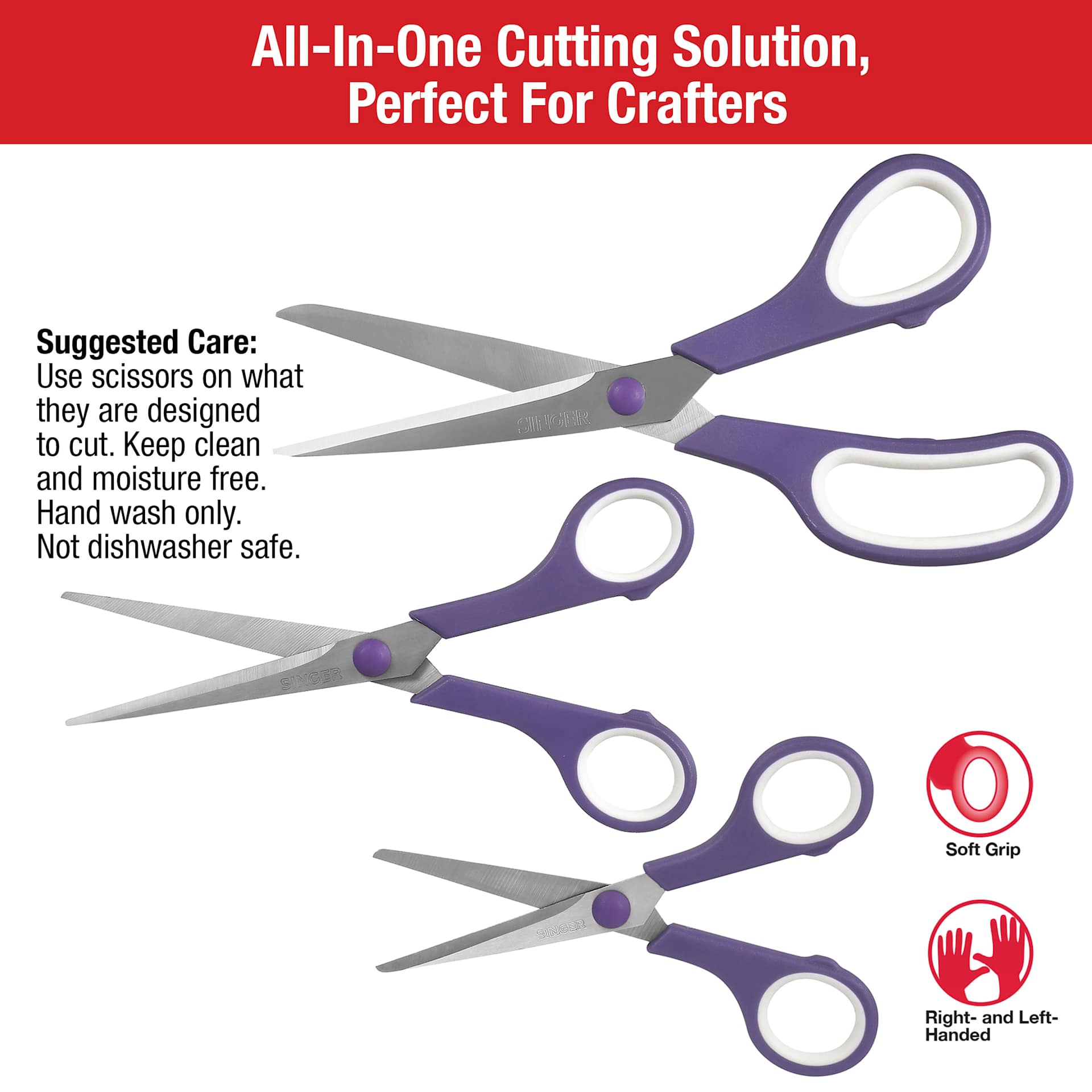 Singer Soft Grip Scissors - Set of 3 - Features