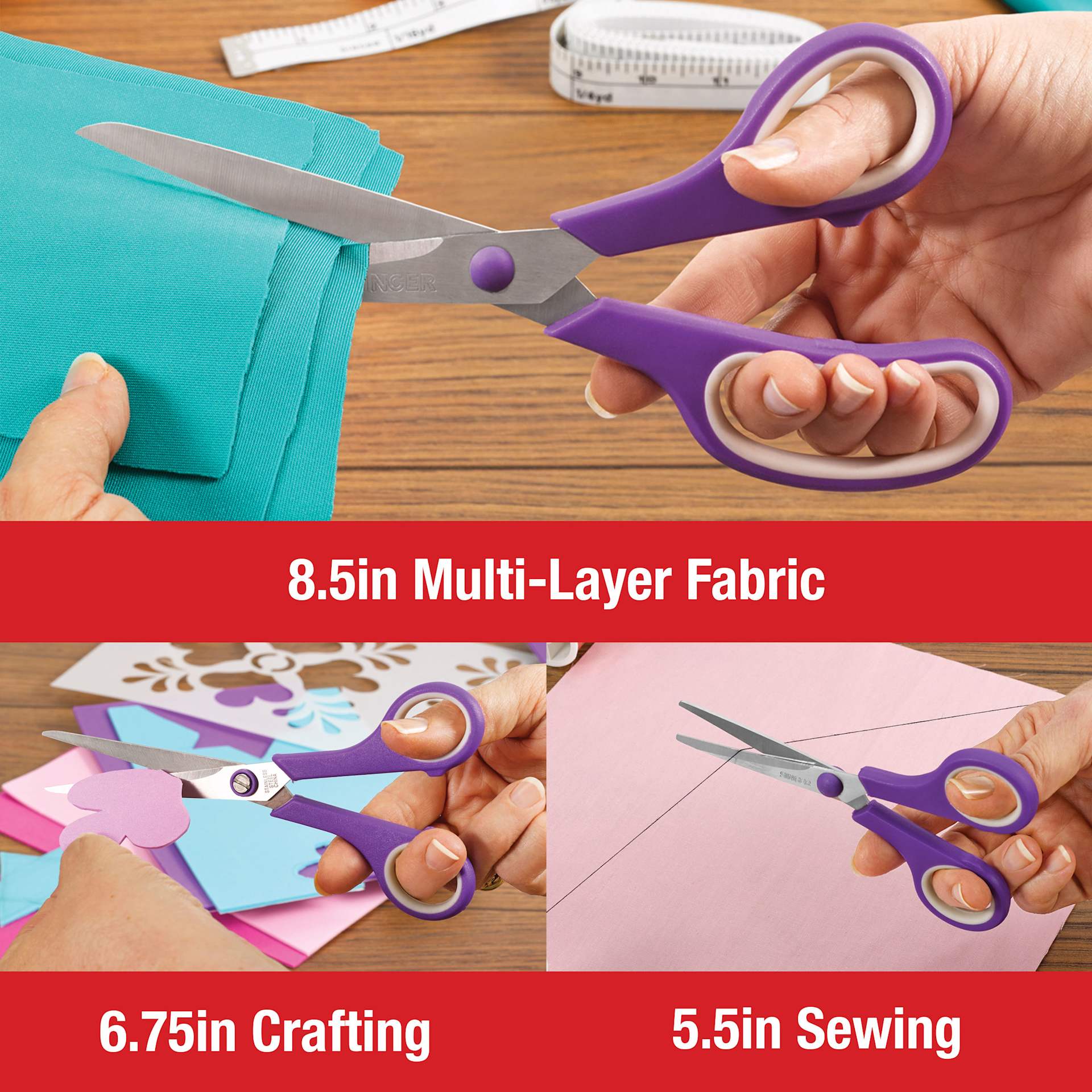 Singer Soft Grip Scissors - Set of 3 - Fabric, Crafting, Sewing