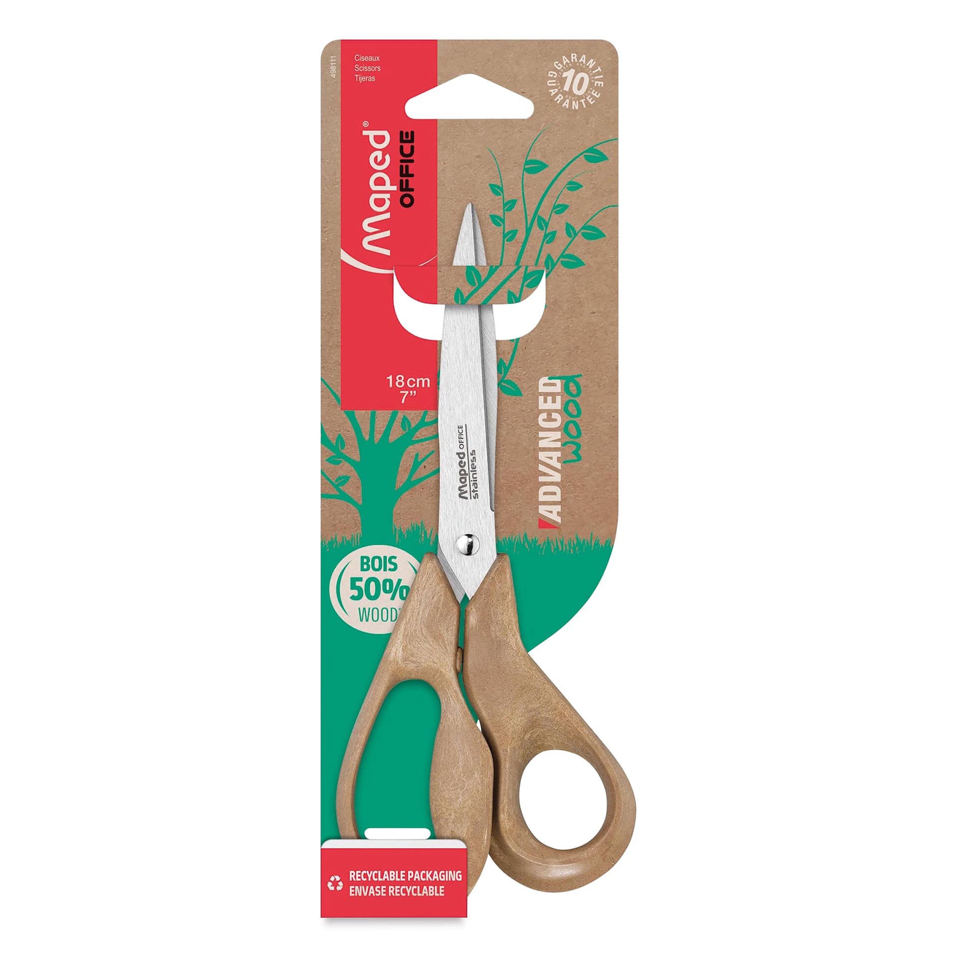 Maped Advanced Wood Handled Scissors - 7" Length, front of the packaging
